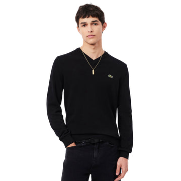 Lacoste Monochrome Cotton V-Neck Sweater