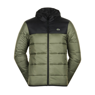 Lacoste Water Repellent Hooded Puffer Jacket Khaki/Black 3HK