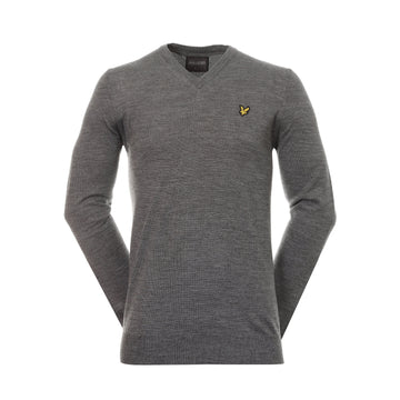 Lyle & Scott Golf Merino Blend V-Neck Pullover Mid Grey Marl T28
