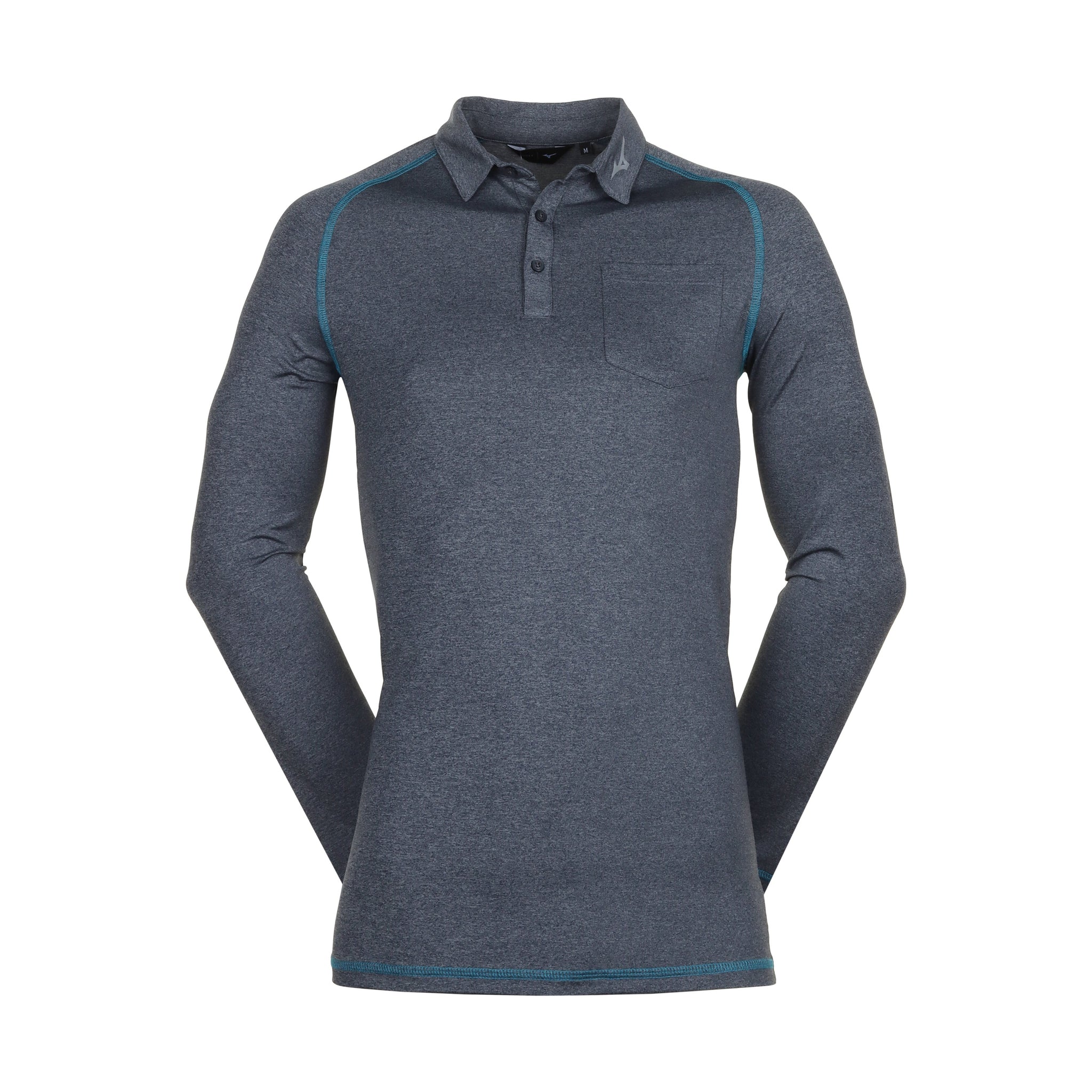 Mizuno Golf Melange Long Sleeve Polo Shirt Navy 14