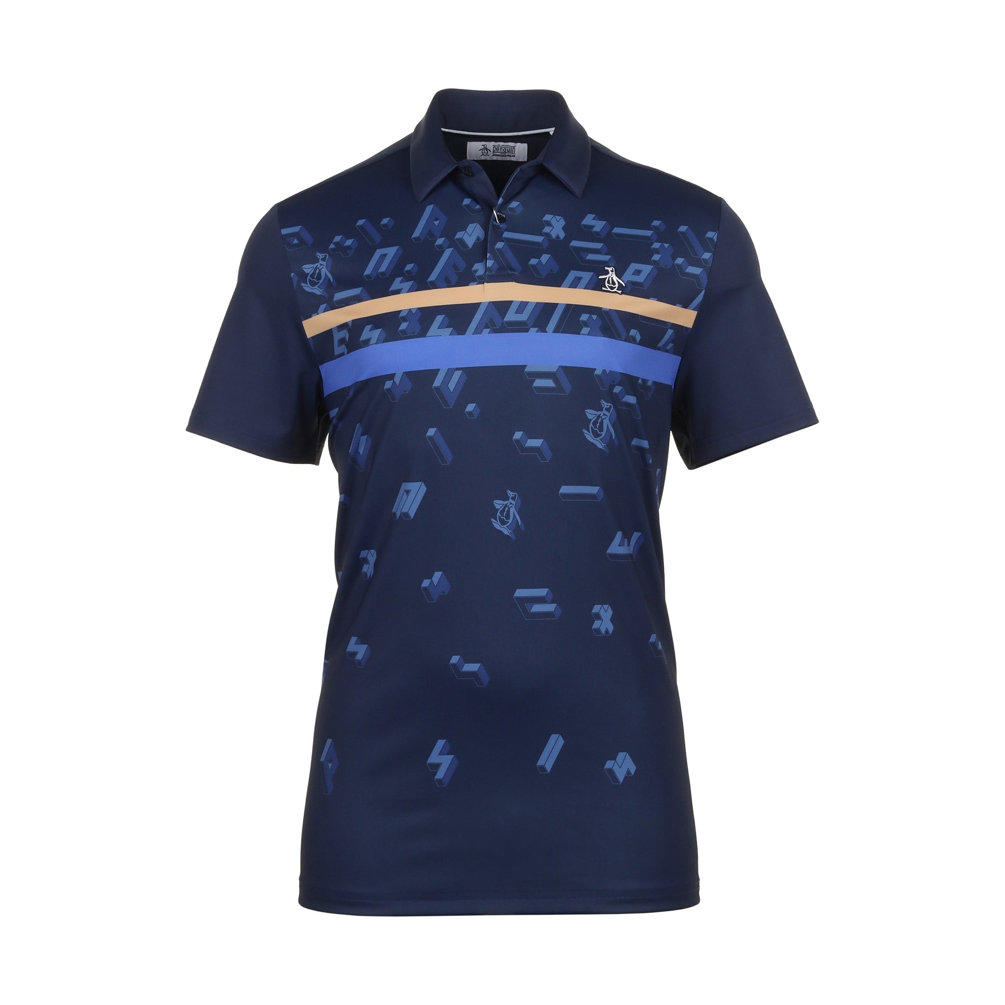 Original Penguin Golf Got Game Engineered Stripe Polo Shirt Black Iris 417