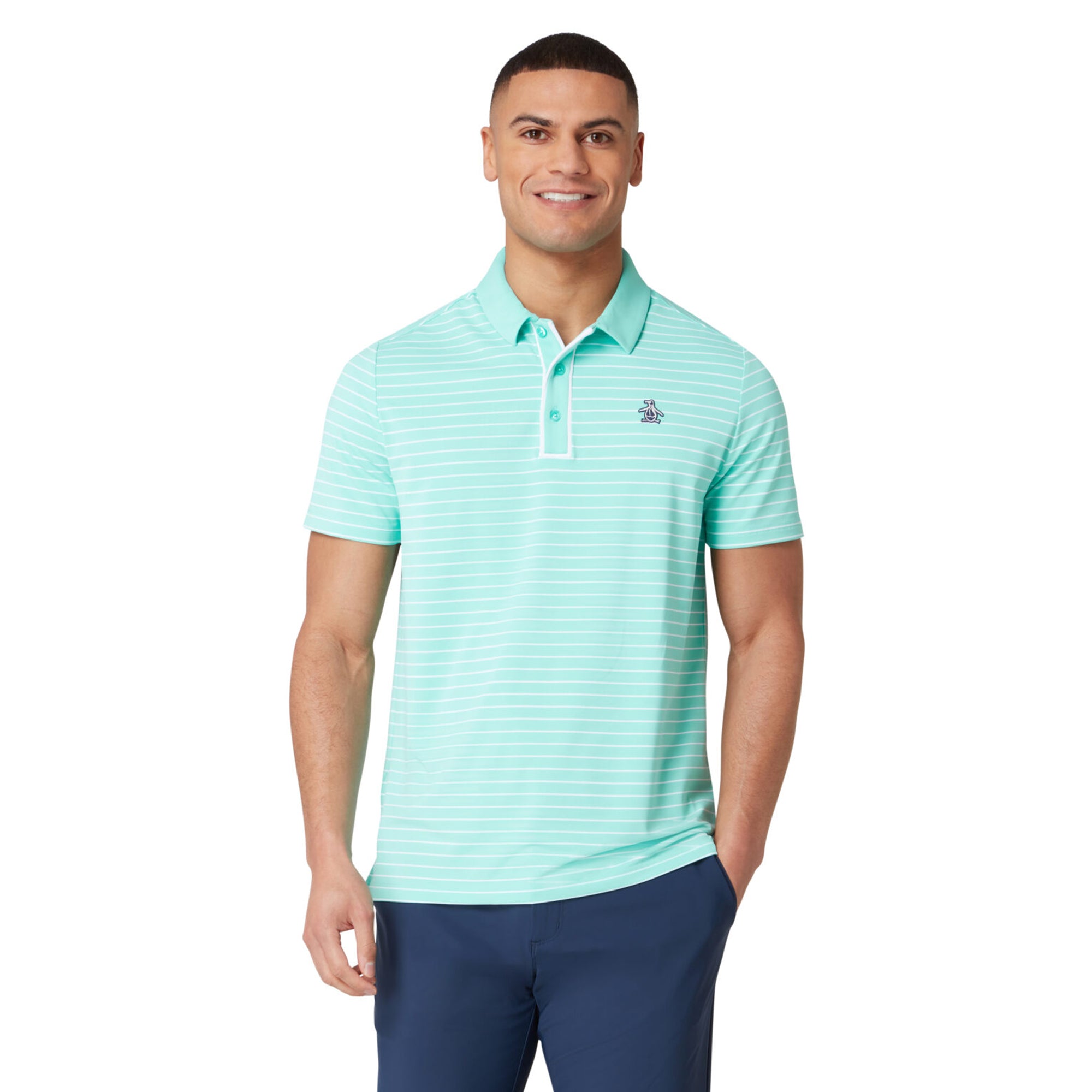 Original Penguin Golf Heritage Stripe Polo Shirt Pool Blue 445