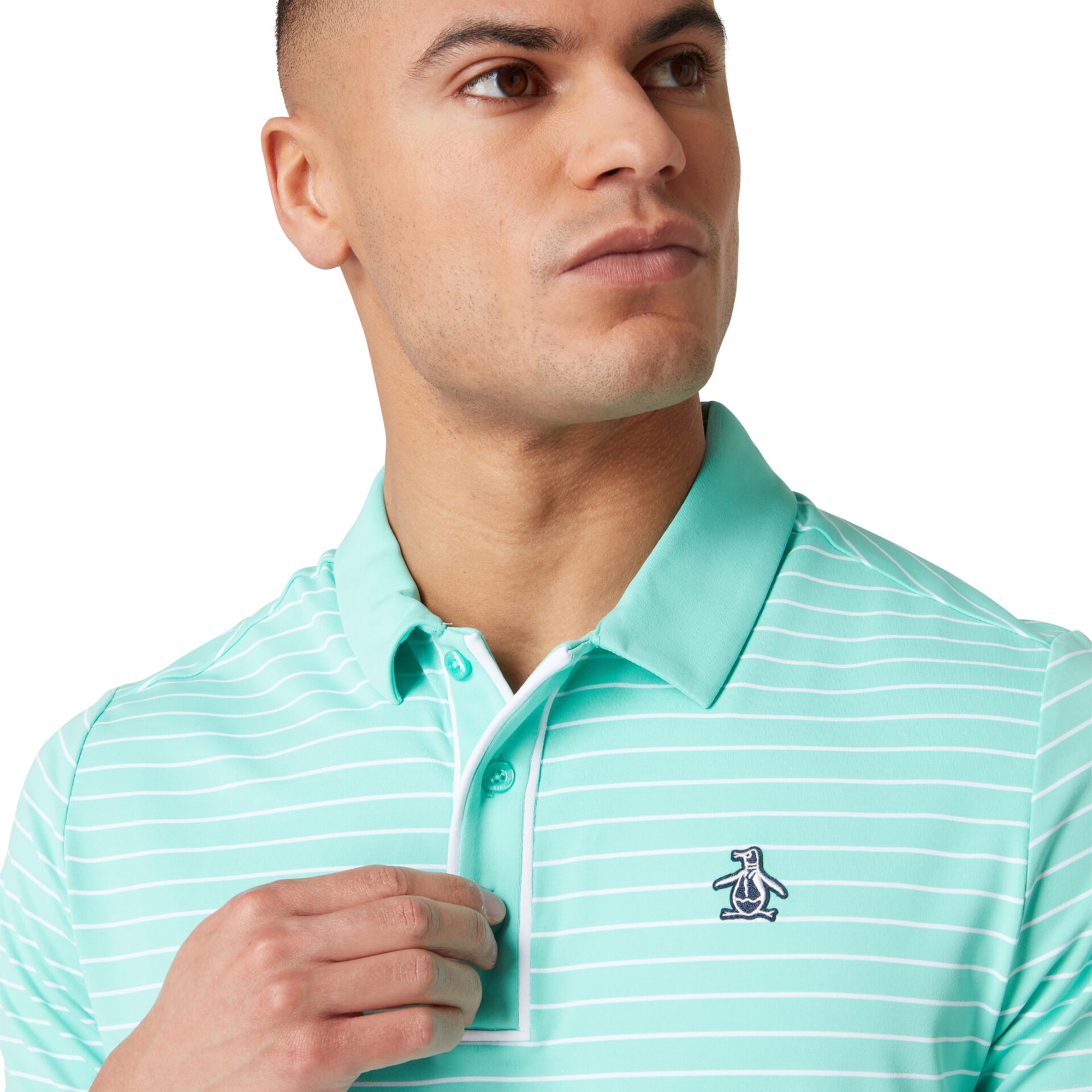 Original Penguin Golf Heritage Stripe Polo Shirt Pool Blue 445