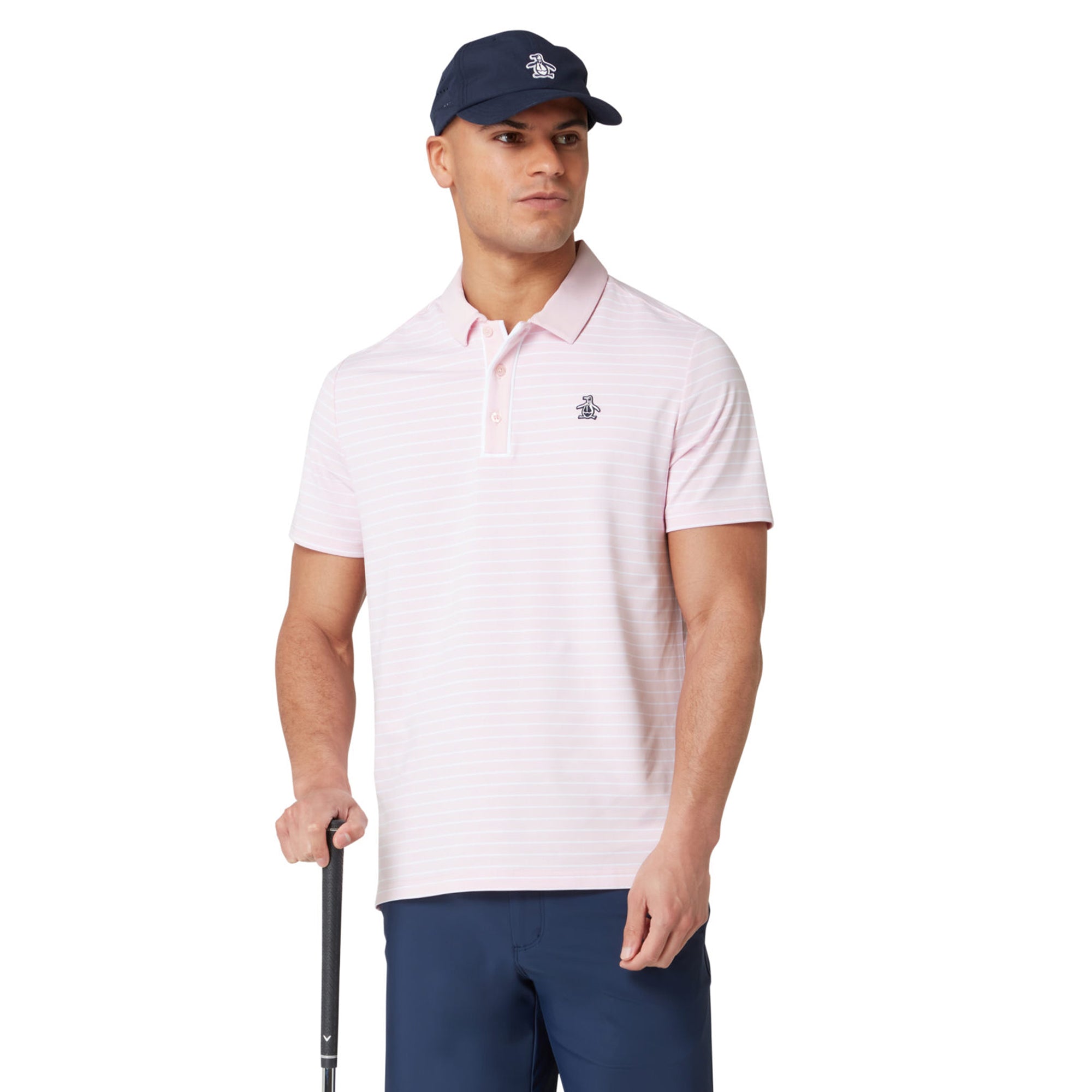Original Penguin Golf Heritage Stripe Polo Shirt Charm Pink 689