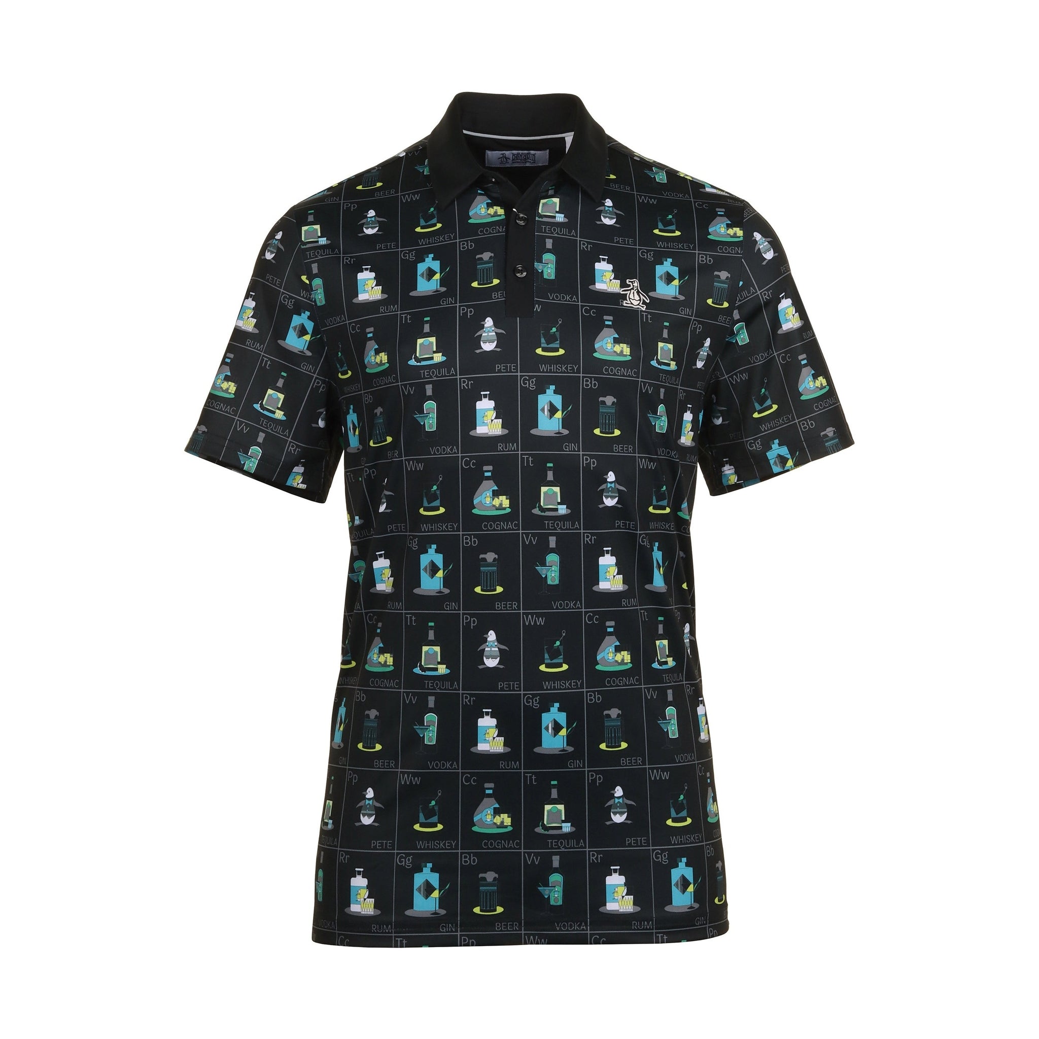 Original Penguin Golf Pete's Flash Cards Print Polo Shirt Caviar 001