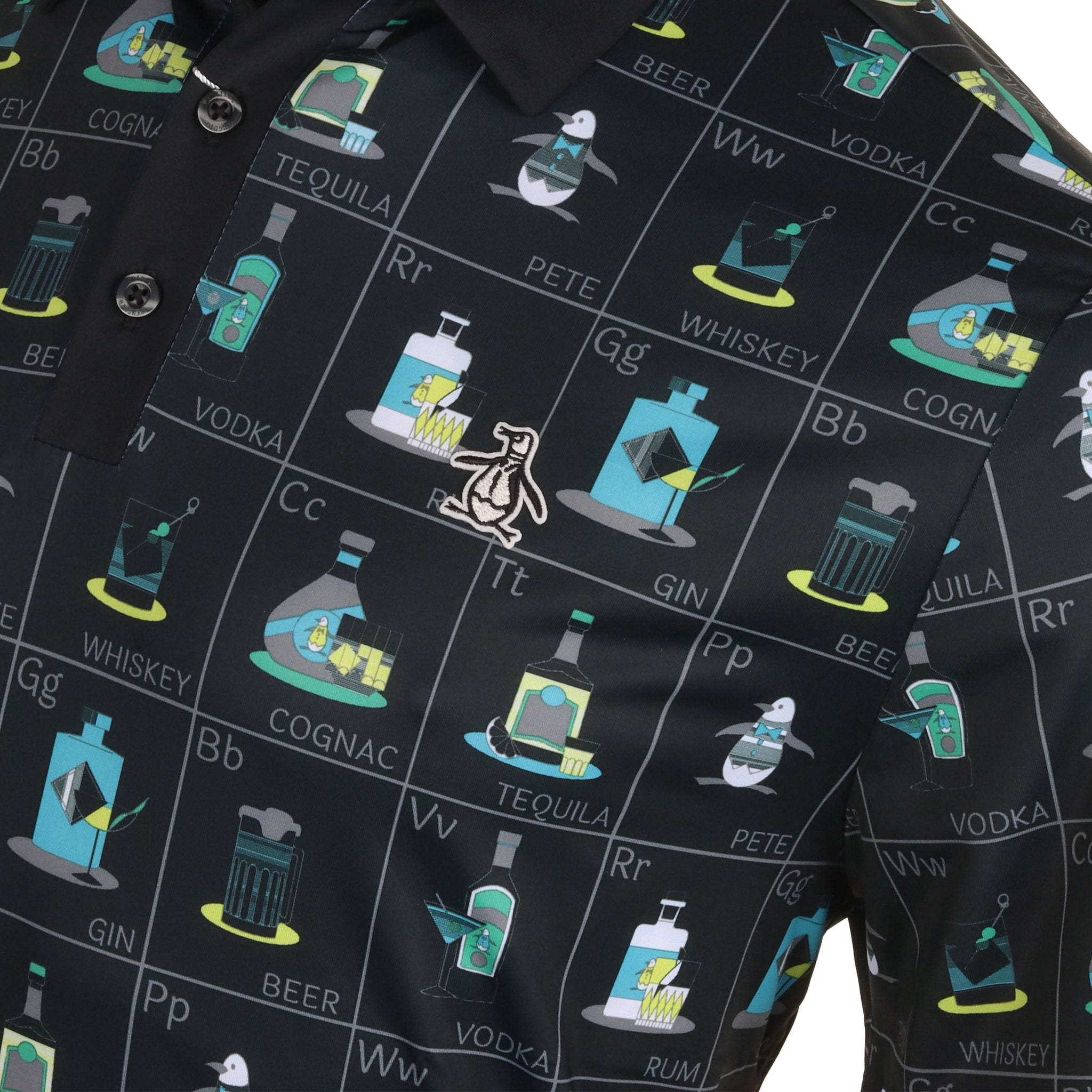 Original Penguin Golf Pete's Flash Cards Print Polo Shirt Caviar 001