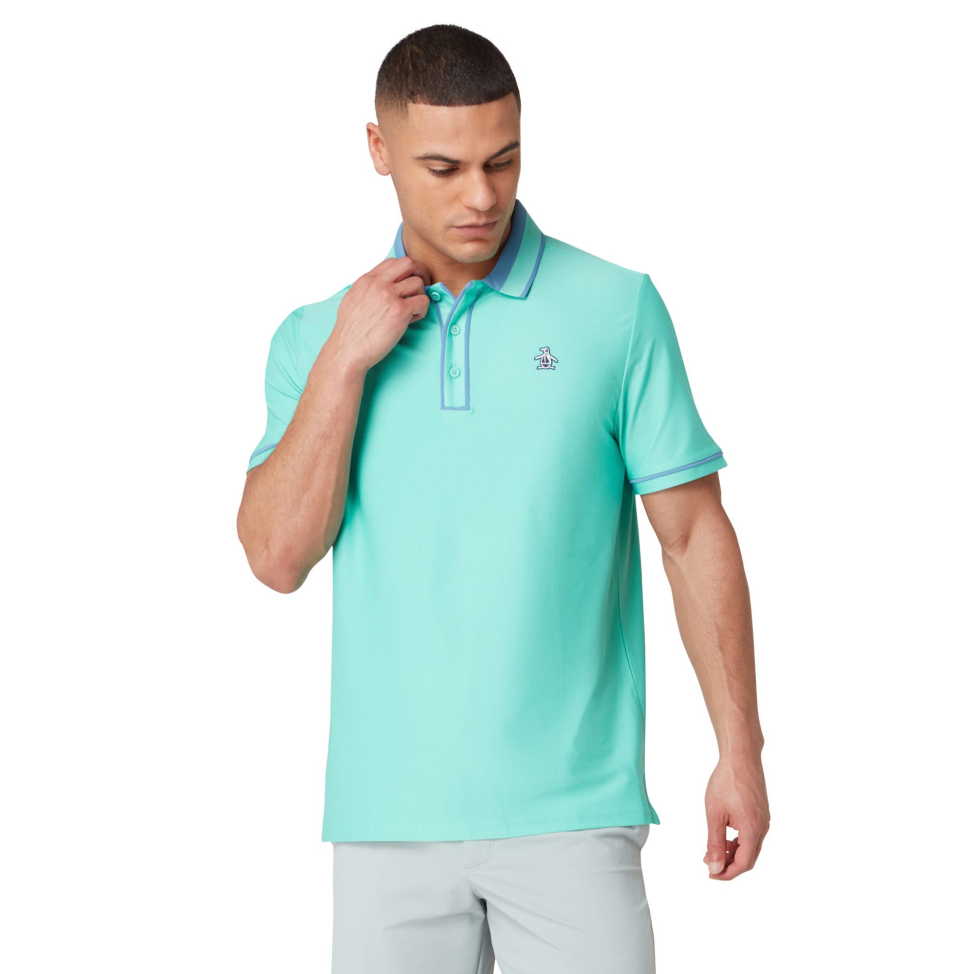 Original Penguin Golf Ribbed Earl Block Polo Shirt - Pool