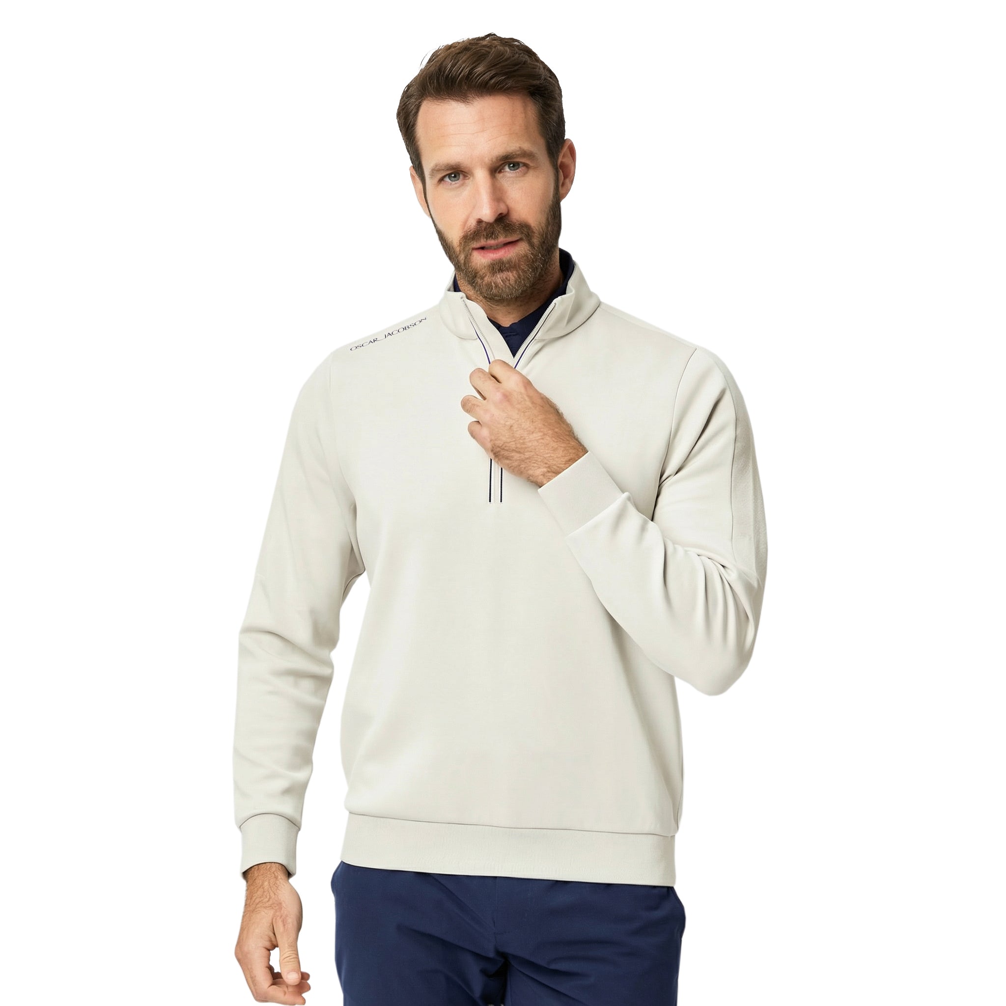 Oscar Jacobson Drew 1/4 Zip Pullover - Aluminium - OJTOP0339