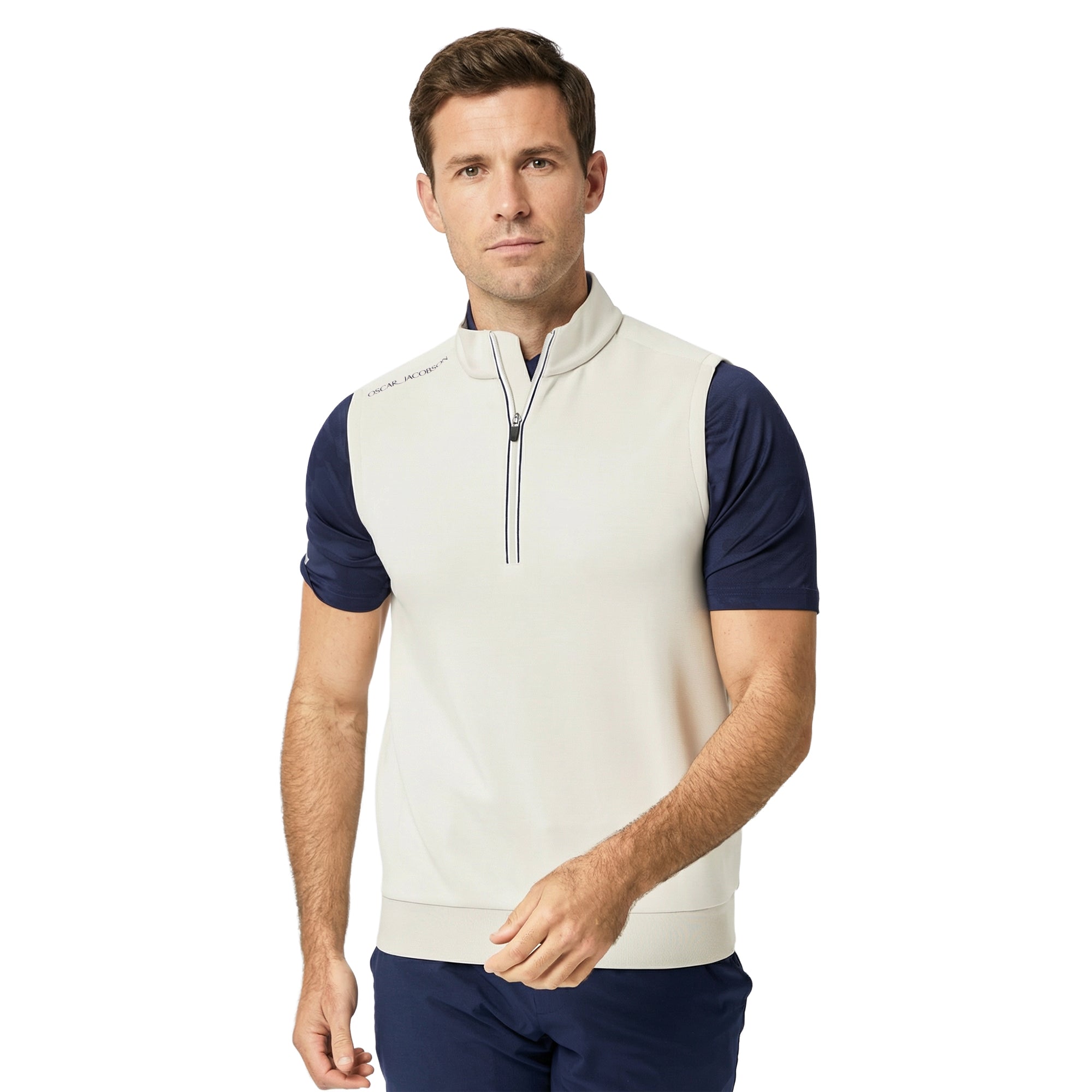 Oscar Jacobson Drew Sleeveless 1/4 Zip Golf Pullover - Aluminium