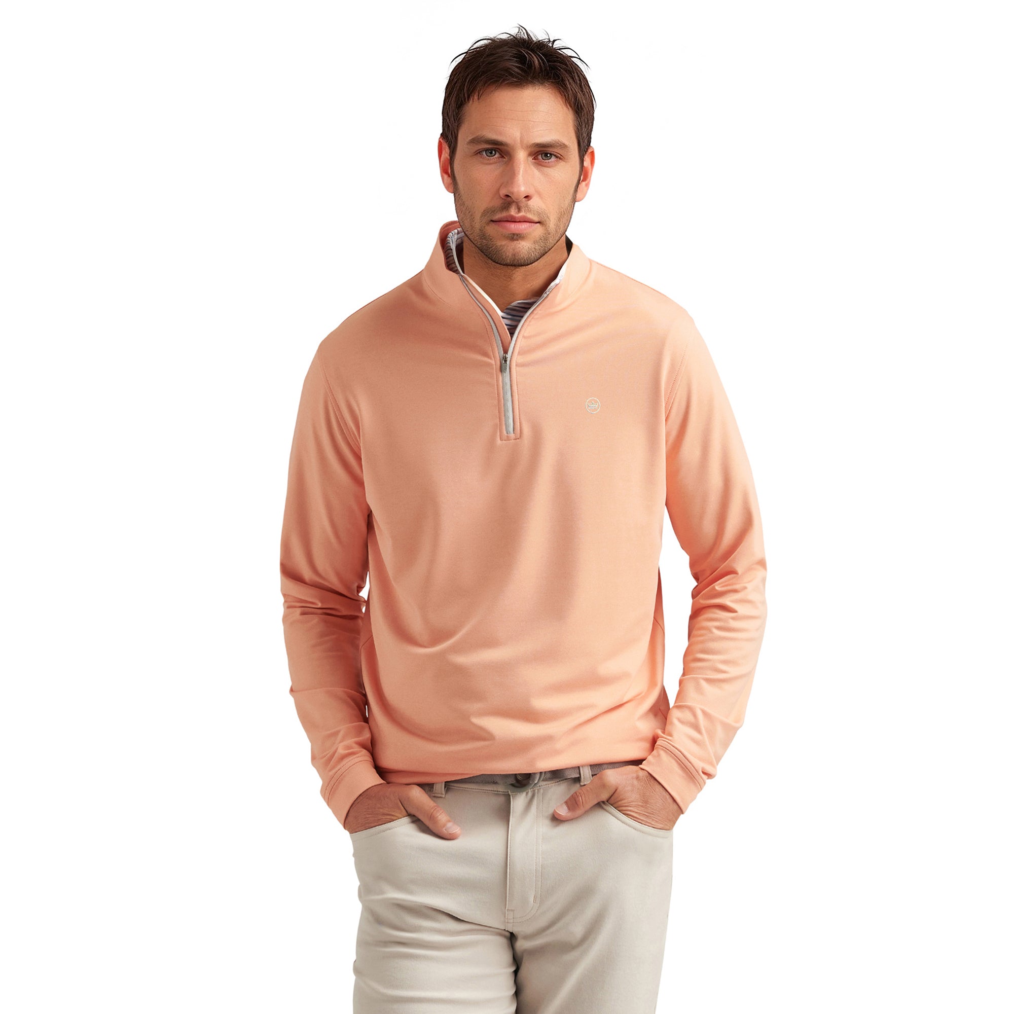 Peter Millar Perth Melange Performance 1/4 Zip Papaya