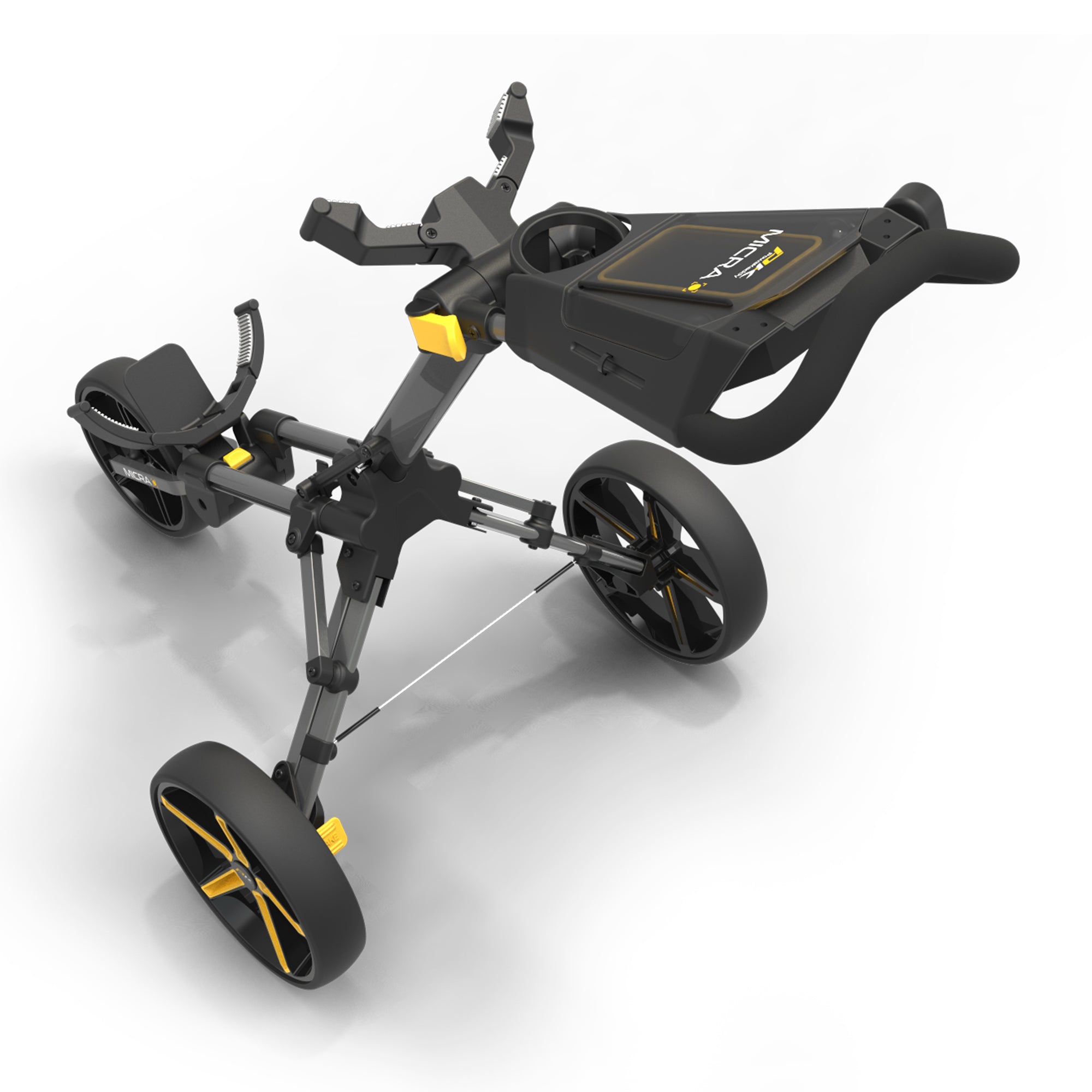 PowaKaddy Micra Push Cart Trolley Gunmetal/Yellow 