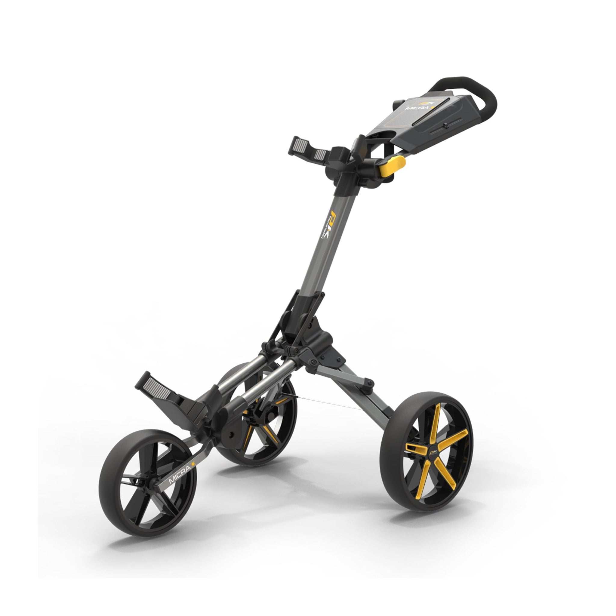 PowaKaddy Micra Push Cart Trolley Gunmetal/Yellow 
