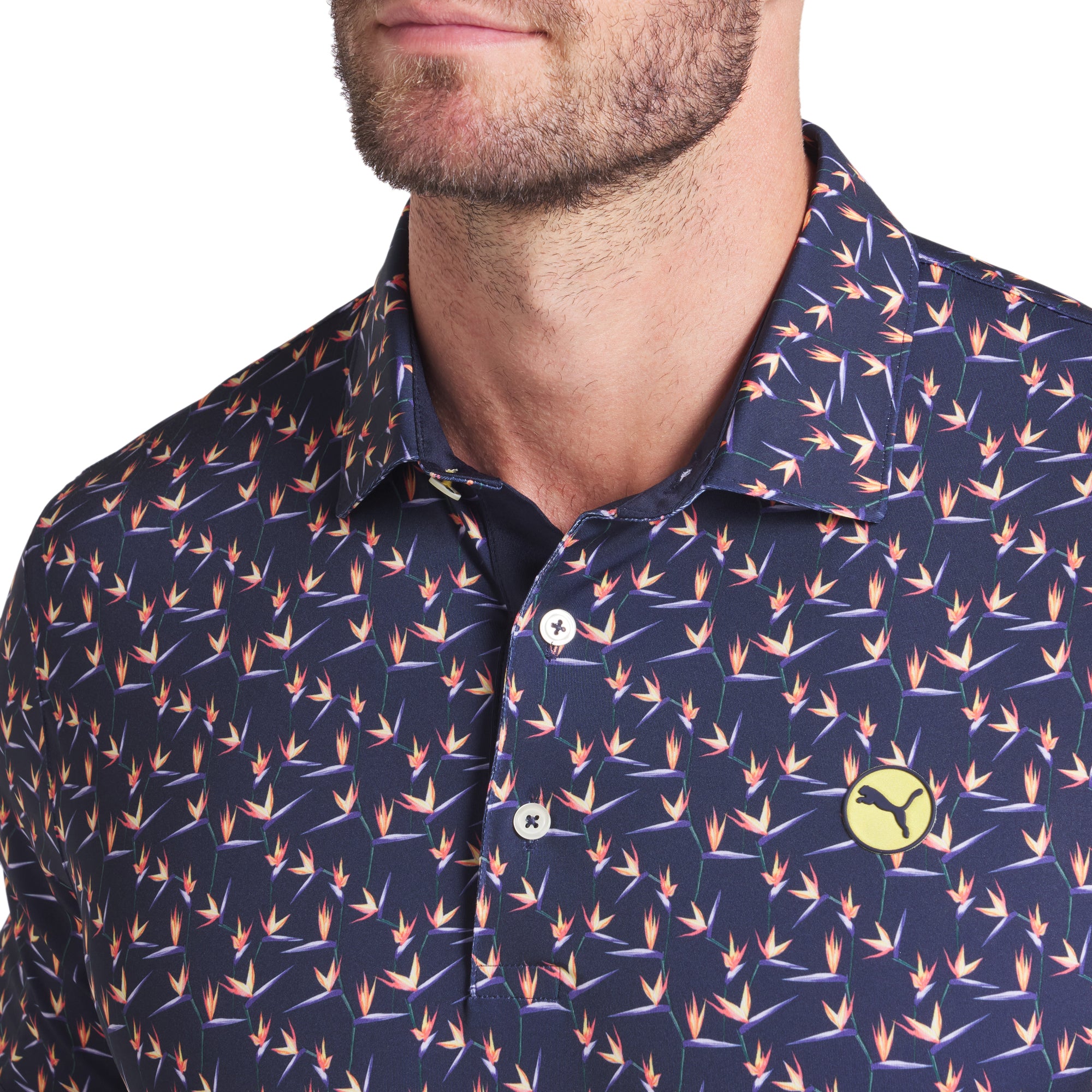 Puma Golf Paradise Polo Shirt Deep Navy/Sunny Yellow 01