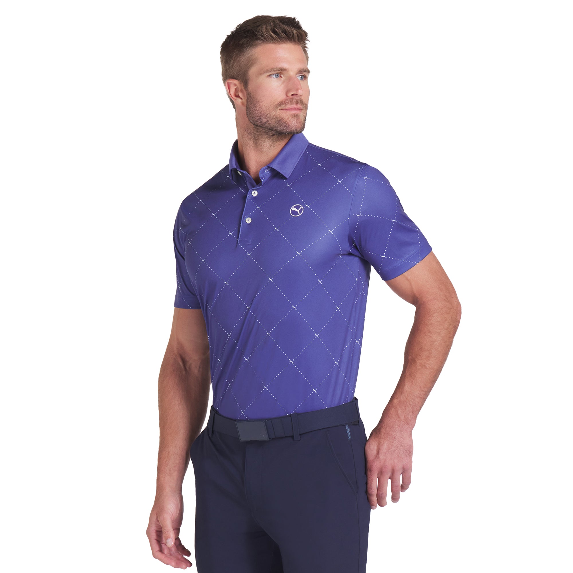Puma Golf Pure 2.0 Argyle Polo Shirt Blue Crystal/White Glow 03