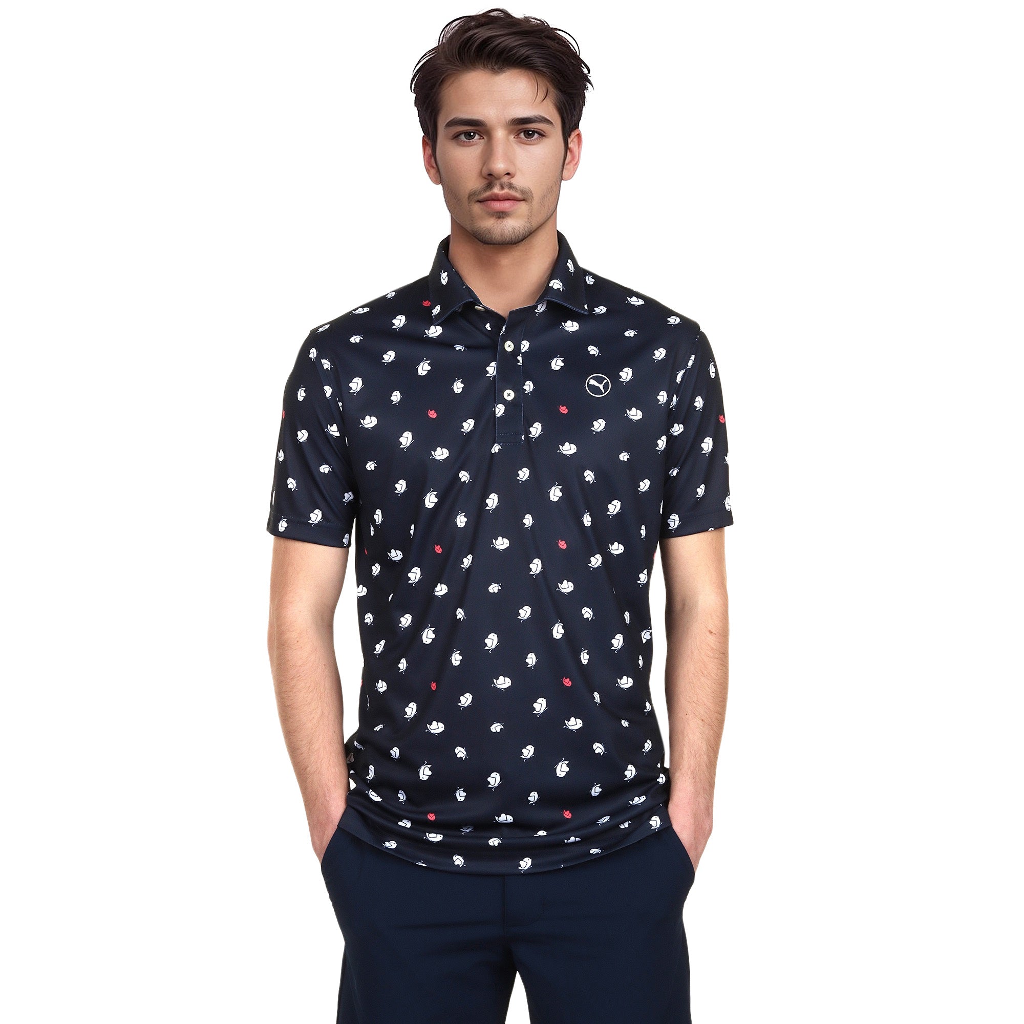 Puma Golf Pure 2.0 Birdies Polo Shirt Deep Navy/White Glow 01