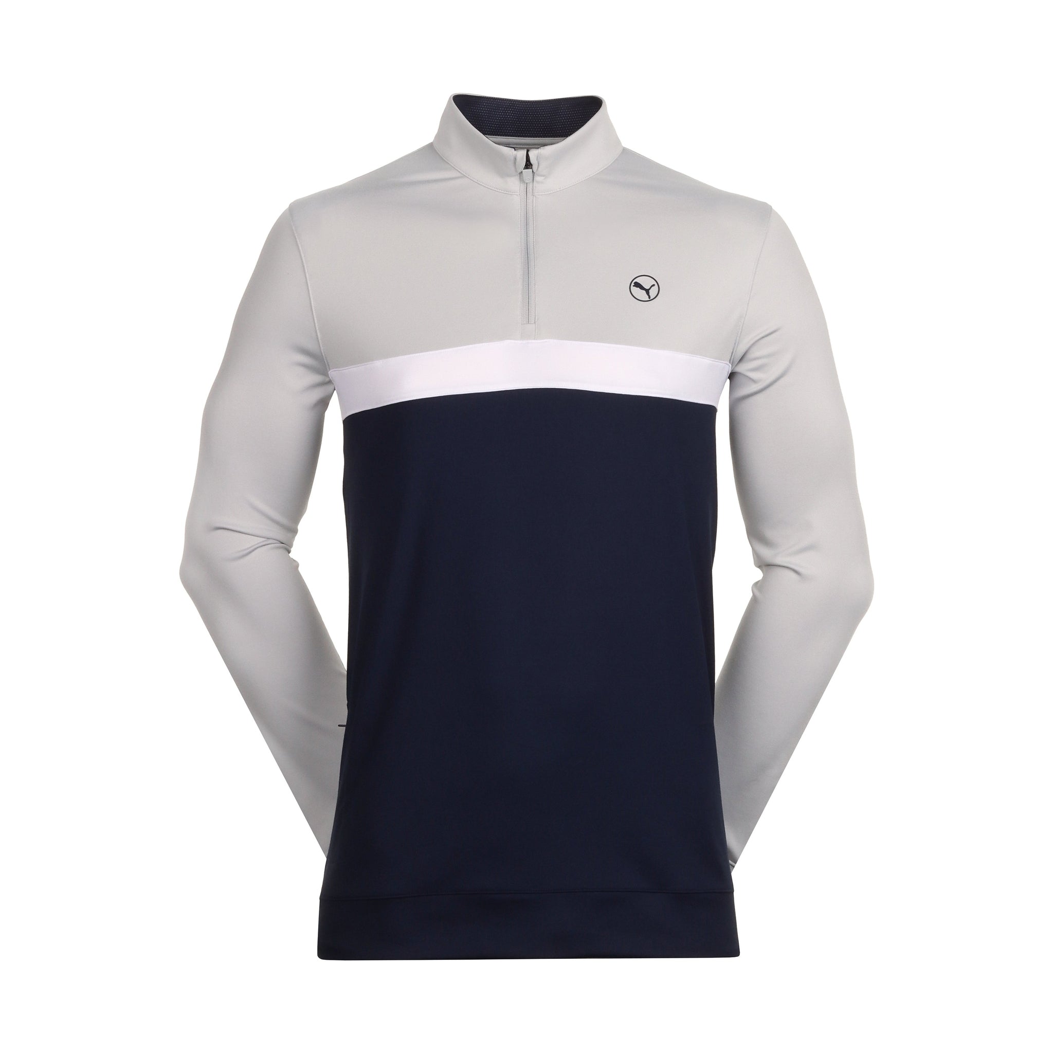 Puma Golf Pure Colourblock 1/4 Zip Ash Grey/Deep Navy 01