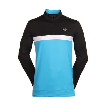 Puma Golf Pure Colourblock 1/4 Zip Puma Black/Aqua Blue 03