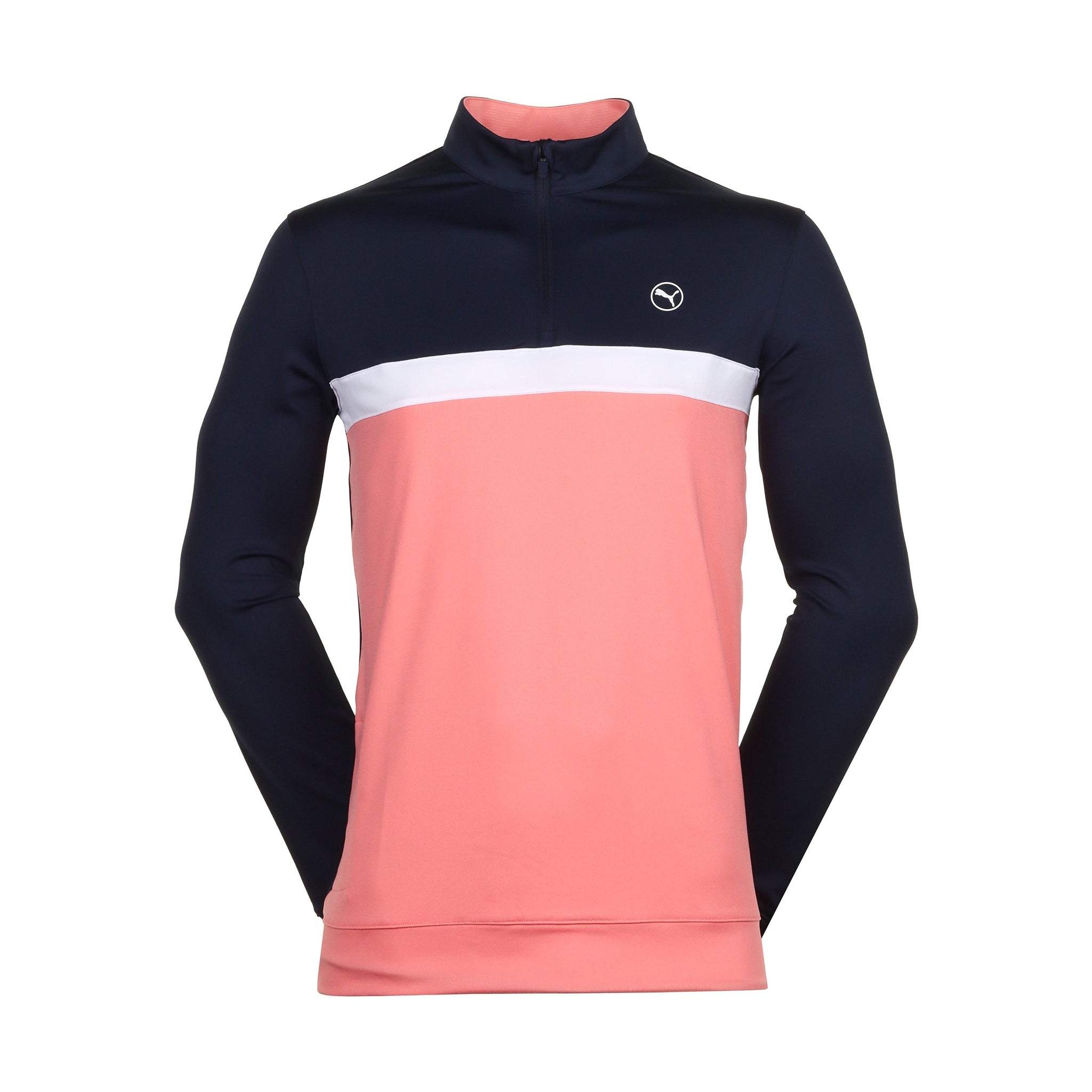 Puma Golf Pure Colourblock 1/4 Zip Deep Navy/Melon Punch 06