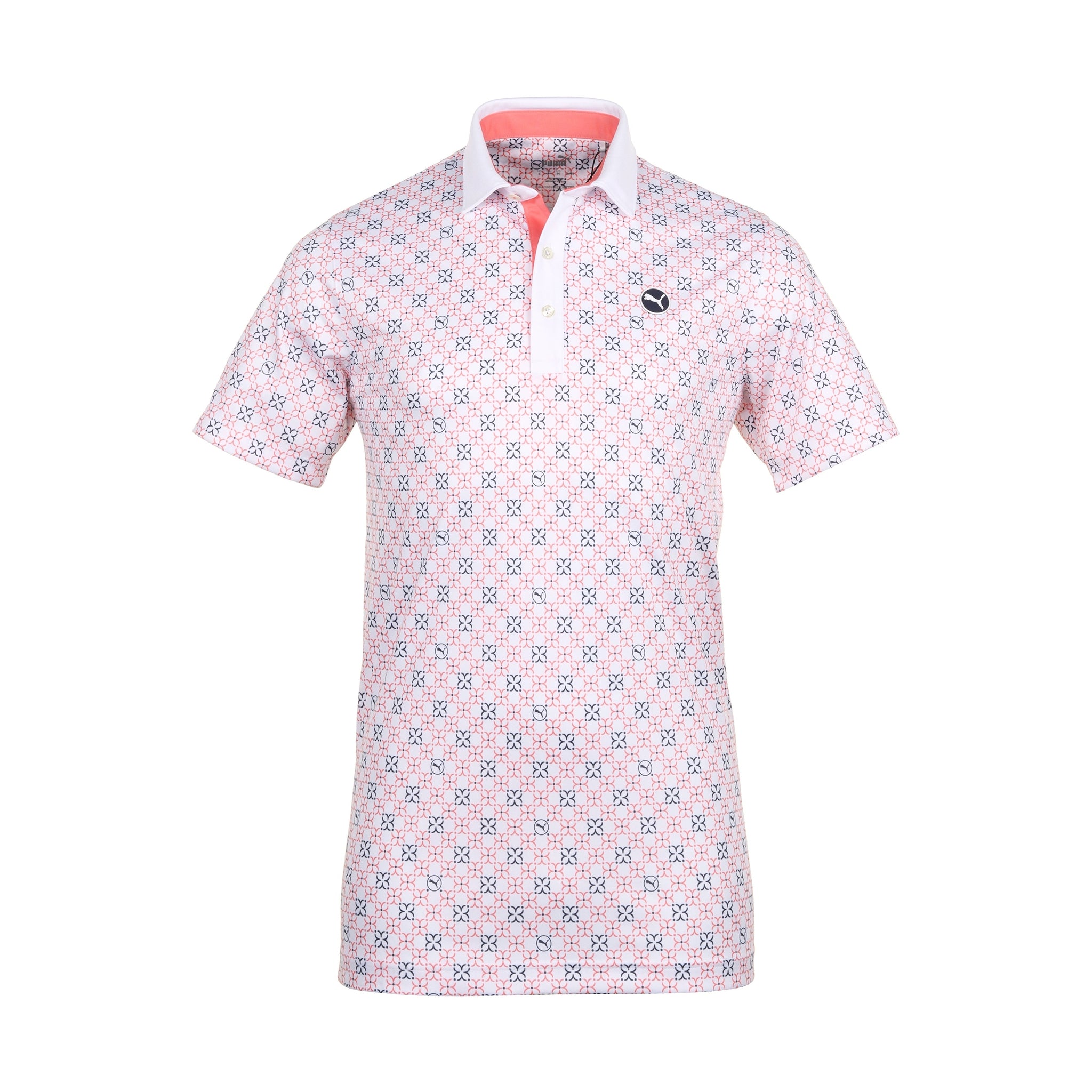 Puma Golf Pure Monogram Polo Shirt White Glow/Melon Punch 02