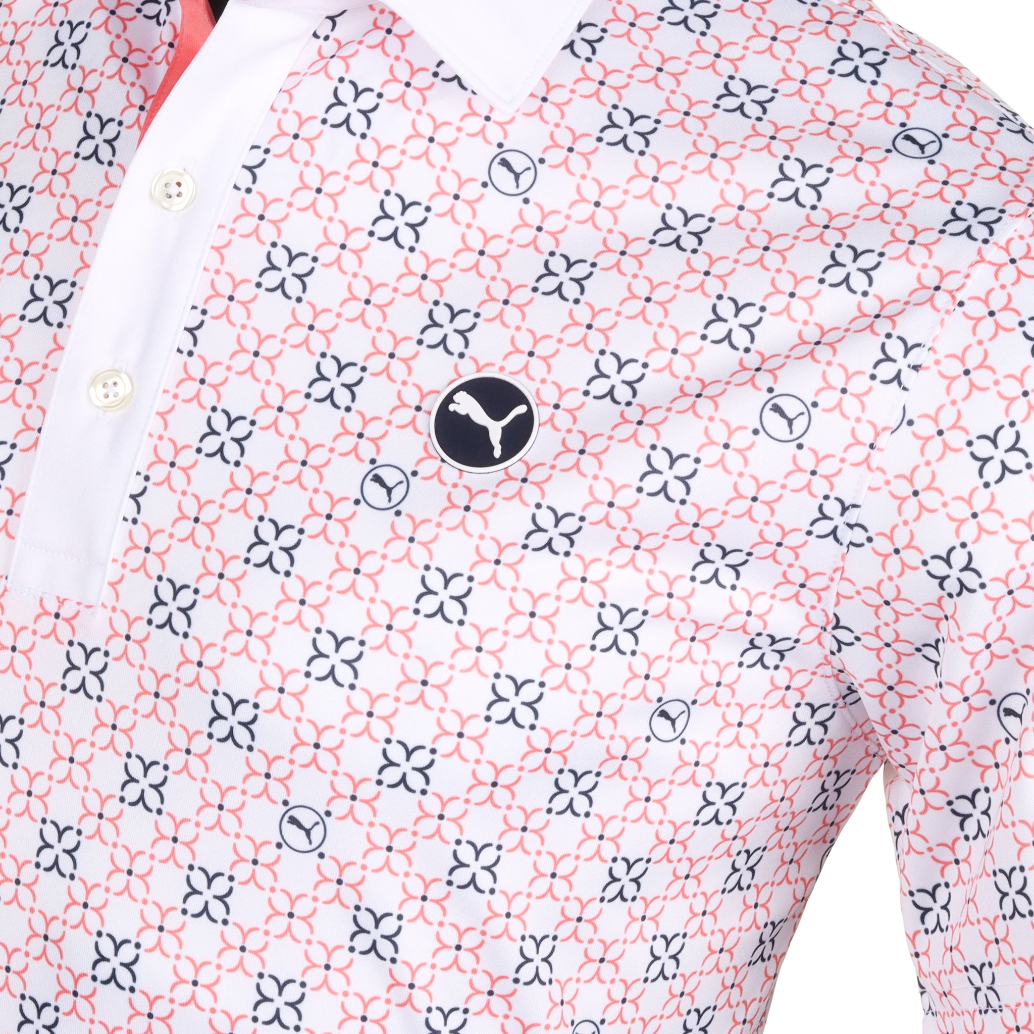 Puma Golf Pure Monogram Polo Shirt White Glow/Melon Punch 02