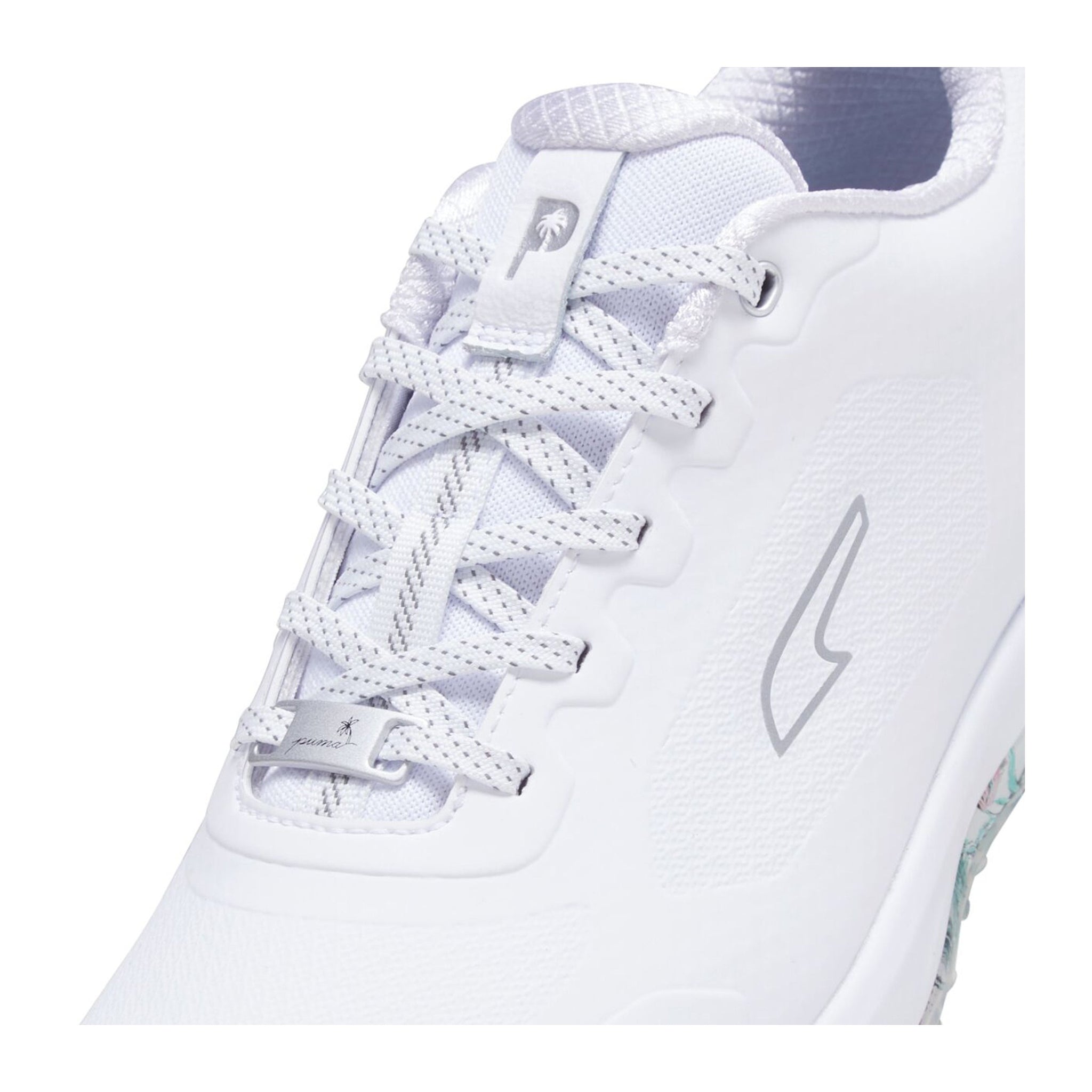 Puma x PTC Alphacat Nitro Golf Shoes White/Aqua Green/Pink 01
