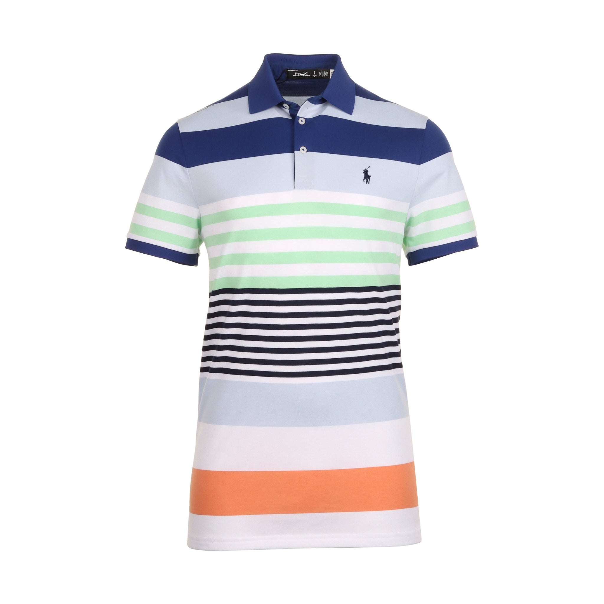 RLX Ralph Lauren Block Stripe Polo Shirt Oxford Blue Multi 001