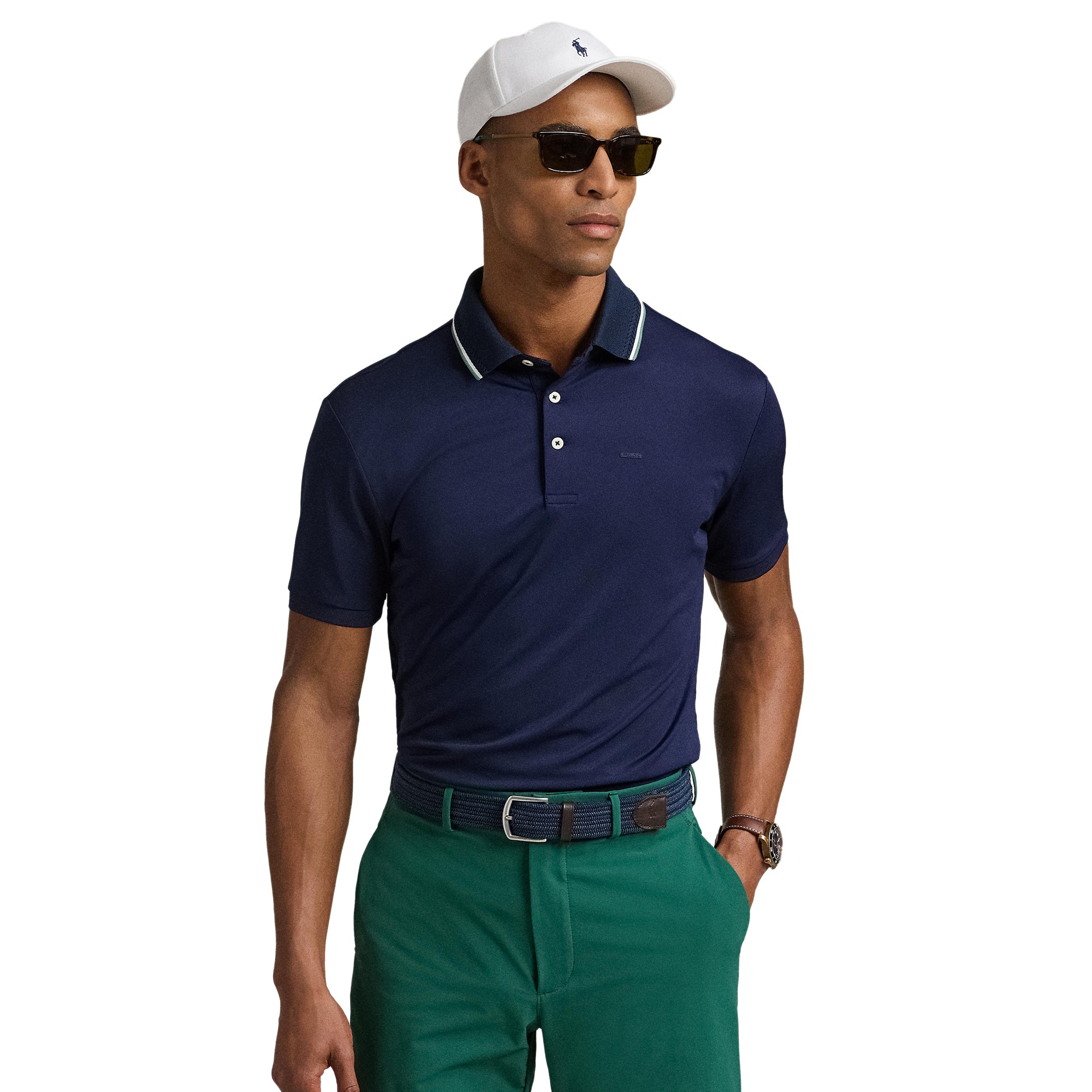 RLX Ralph Lauren Collar Trim Detail Pique Polo Shirt Refined Navy 001