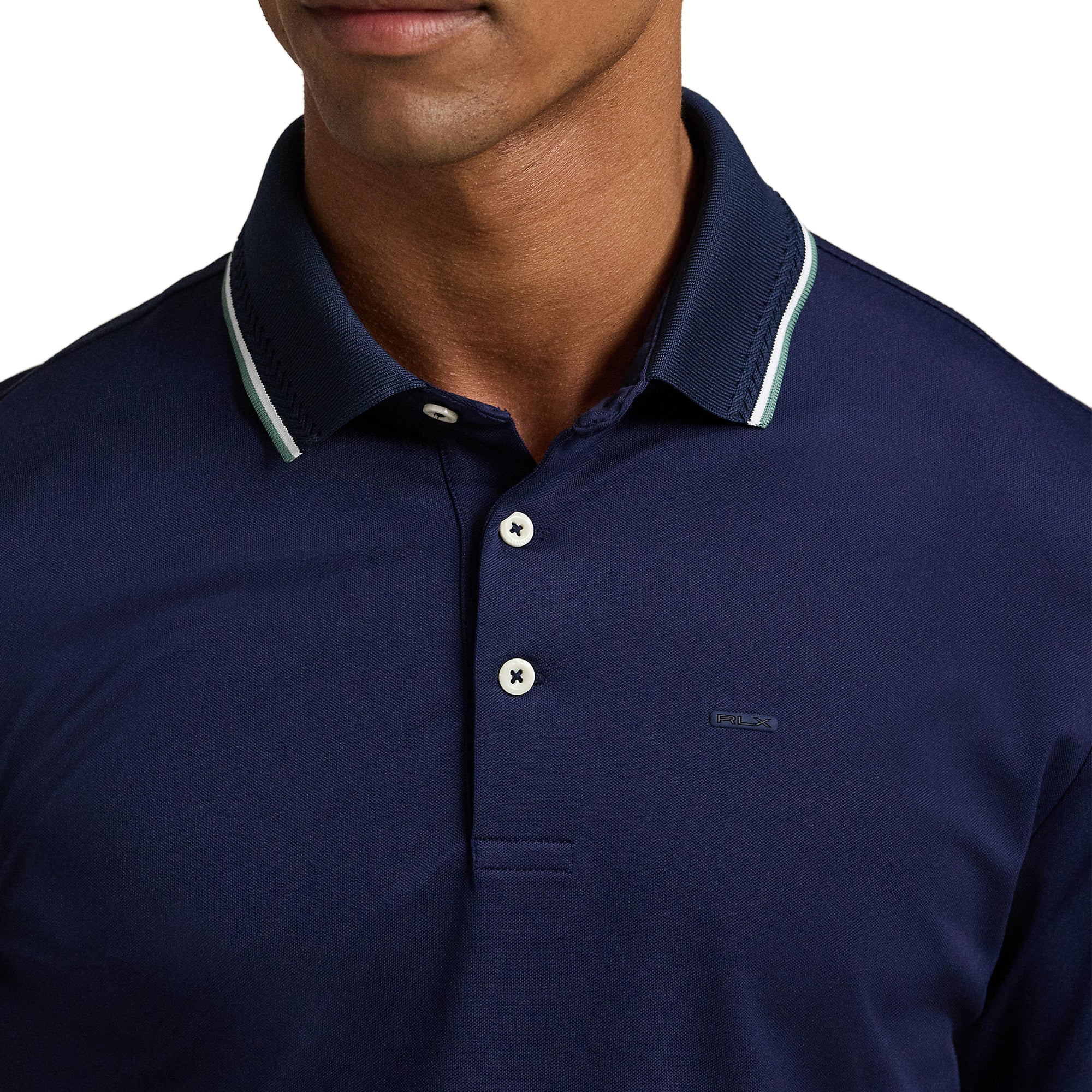 RLX Ralph Lauren Collar Trim Detail Pique Polo Shirt Refined Navy 001