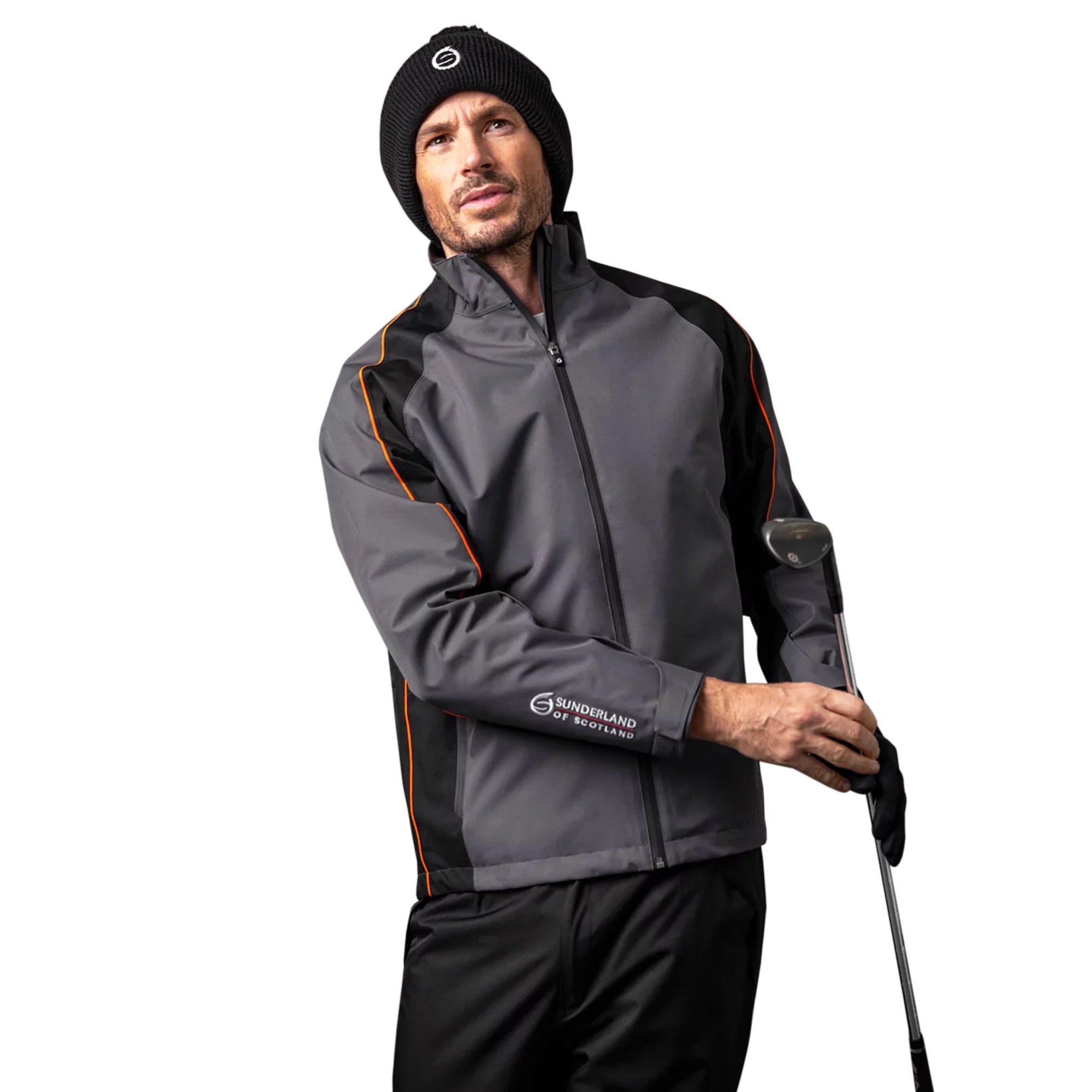 Sunderland Golf Typhoon Waterproof Jacket Charcoal/Black/Inferno
