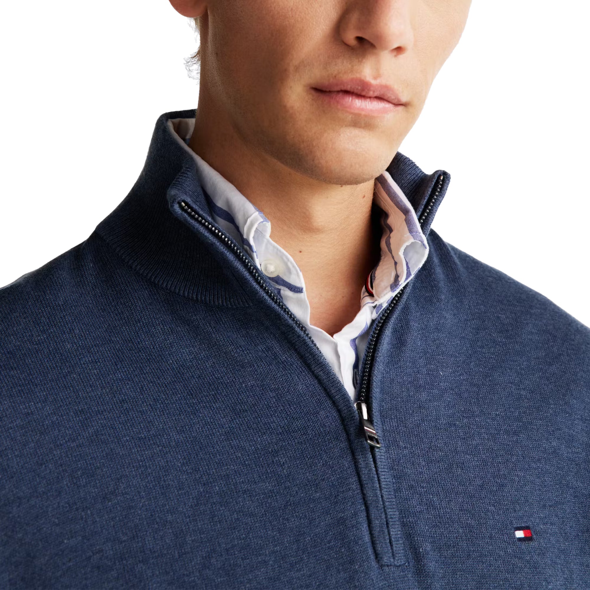 Tommy Hilfiger Essential Cotton 1/4 Zip Aegean Sea/Heather DVI