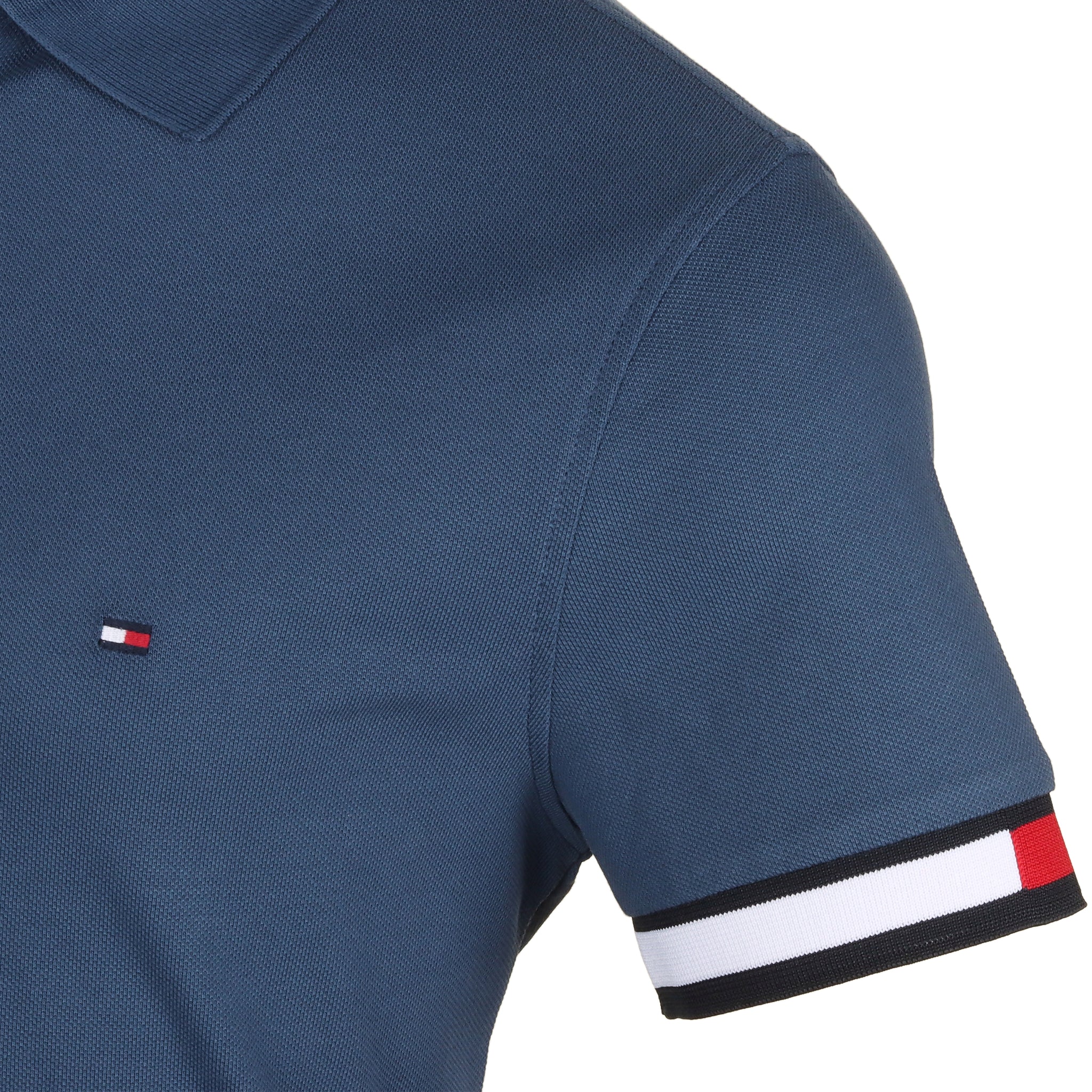Tommy Hilfiger Flag Cuff Polo Shirt Aegean Sea DBZ
