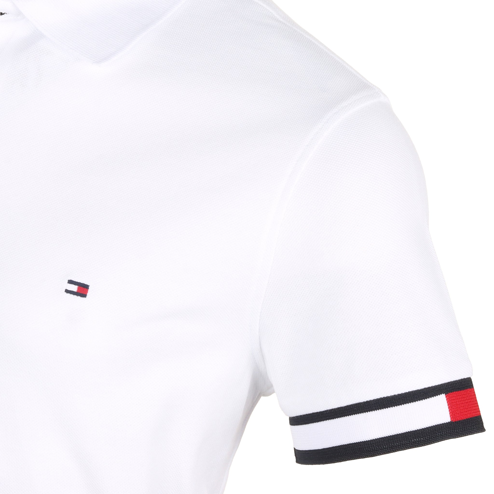 Tommy Hilfiger Flag Cuff Polo Shirt White YBR