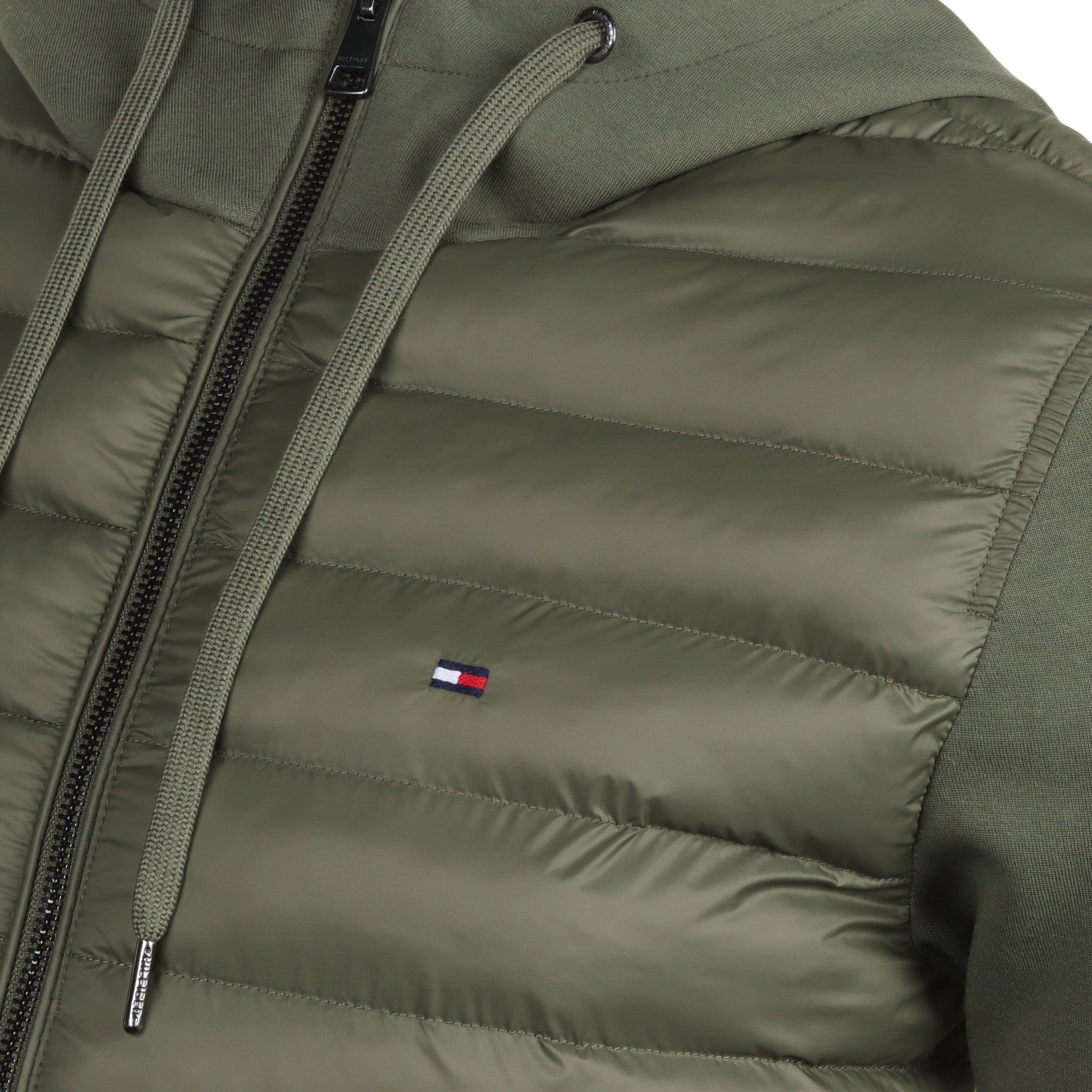 Tommy Hilfiger Mixed Media Full Zip Hooded Jacket Battle Green PLI