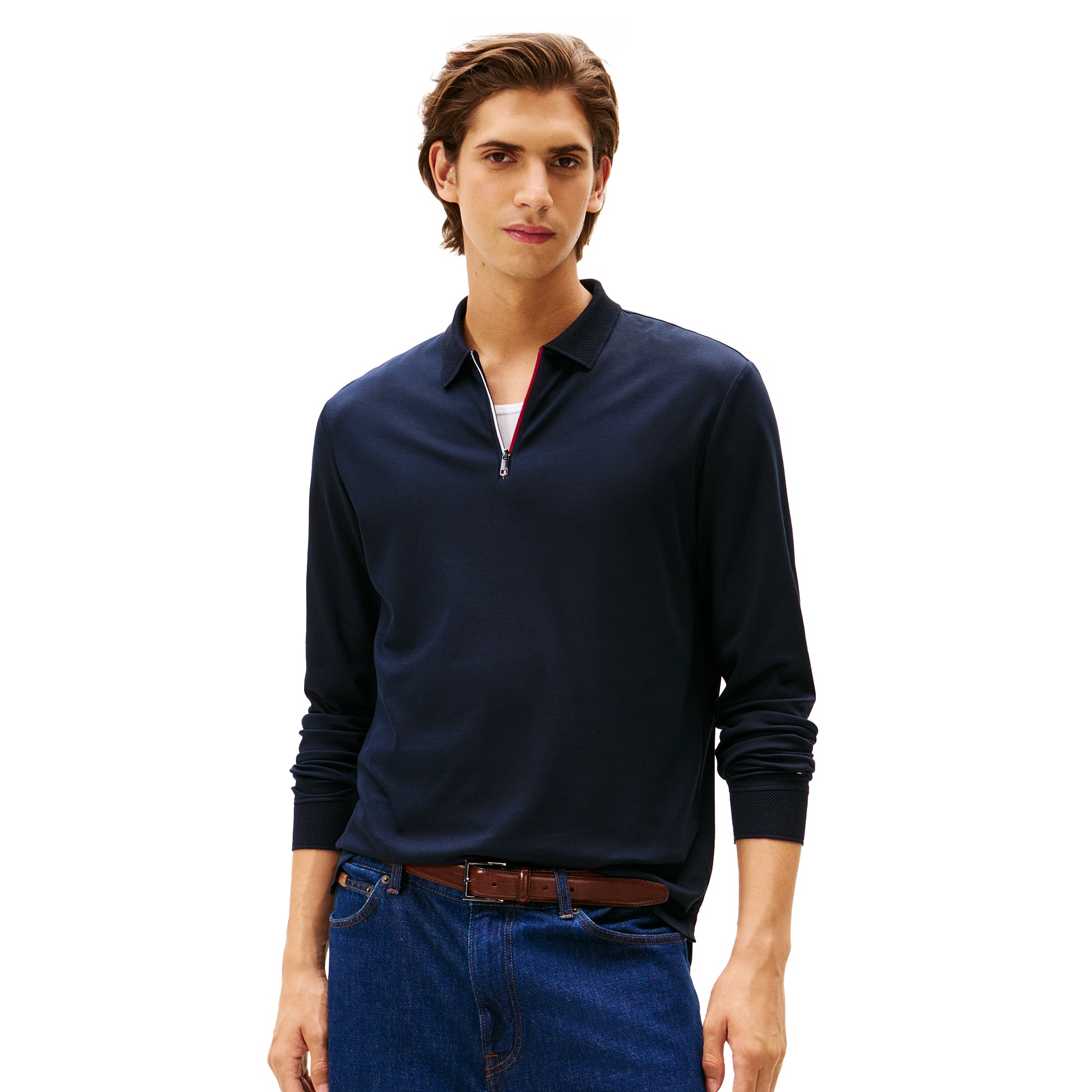Tommy Hilfiger Sporty Interlock Zip Polo Shirt- Desert Sky DW5