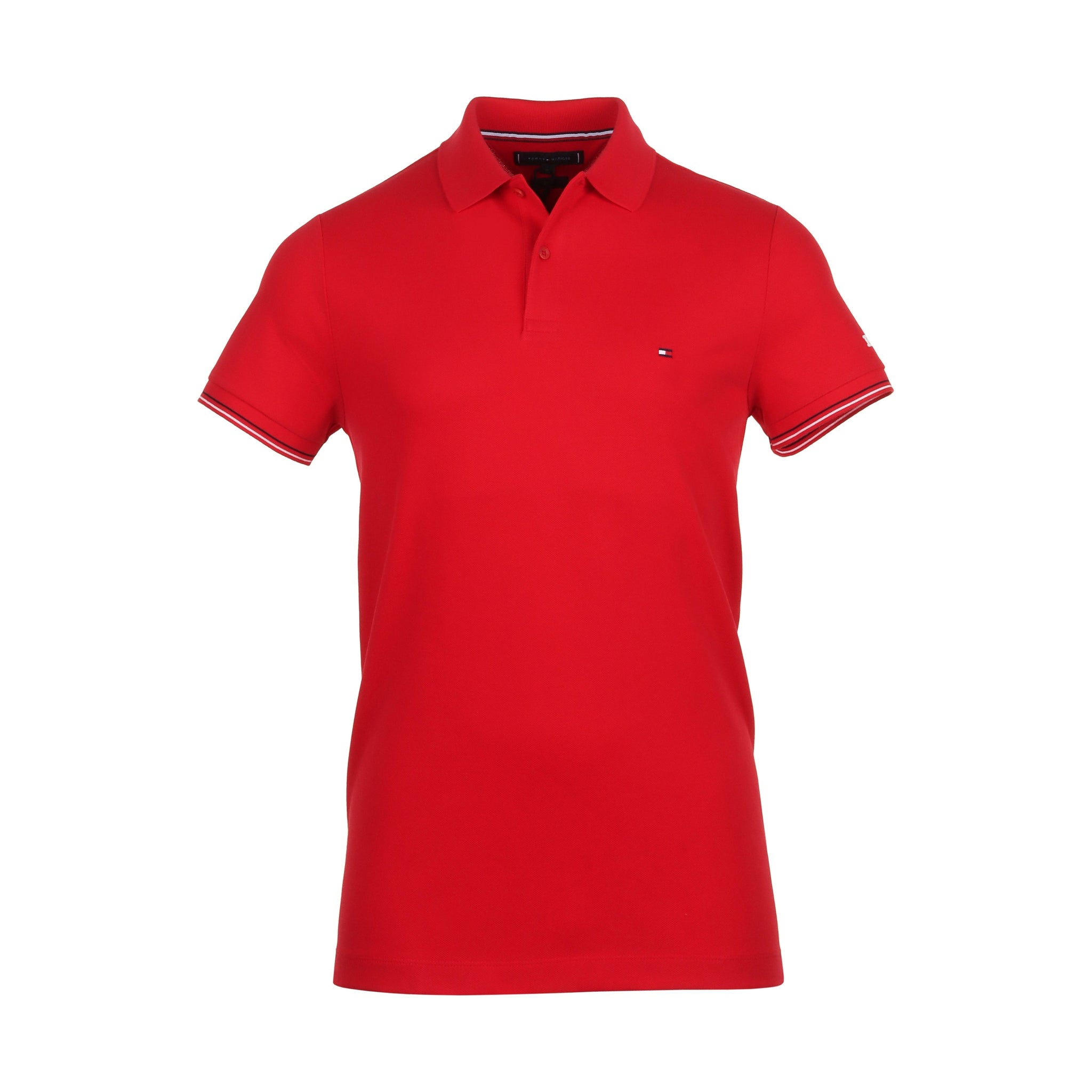 Tommy Hilfiger Stripe Cuff Polo Shirt Primary Red XLG
