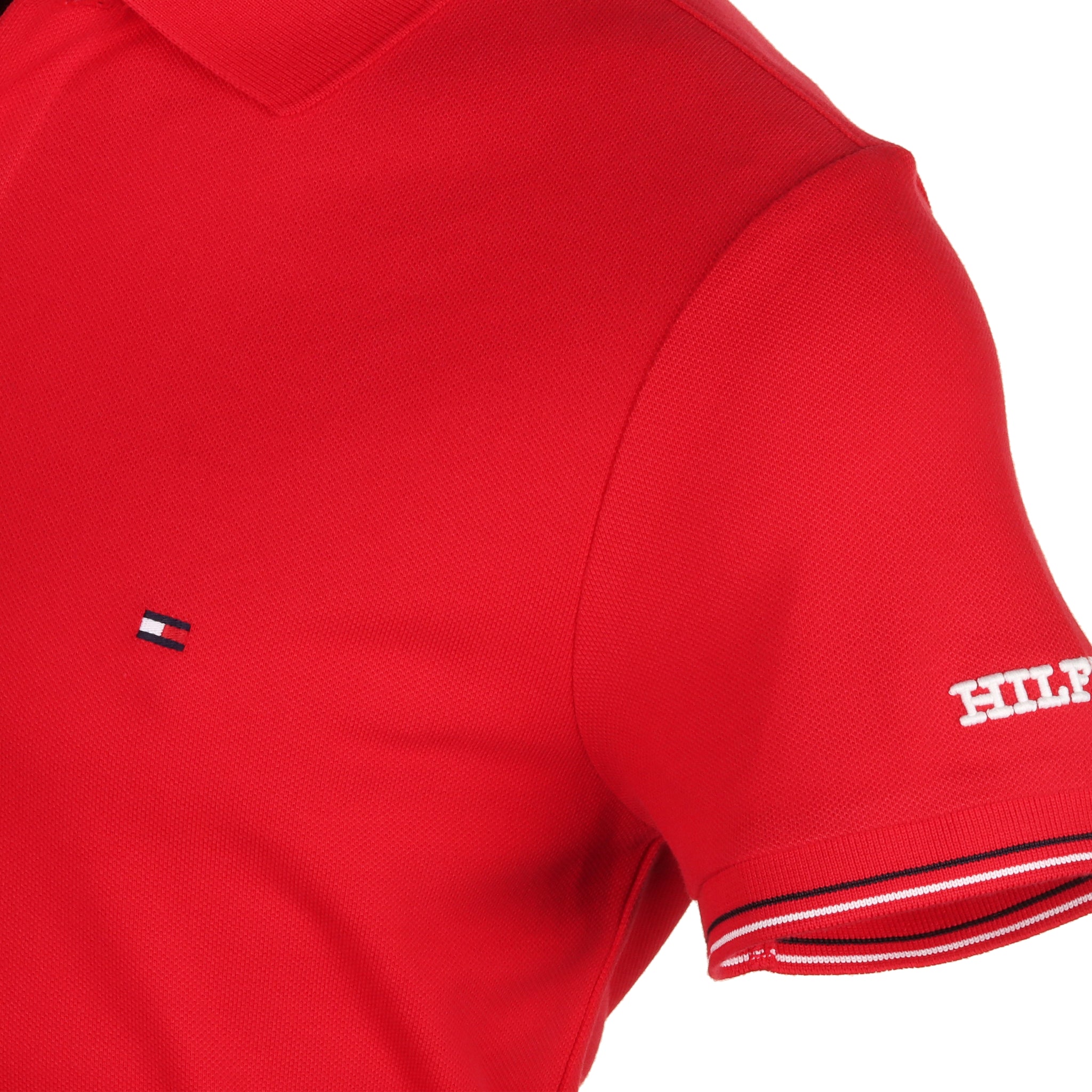 Tommy Hilfiger Stripe Cuff Polo Shirt Primary Red XLG