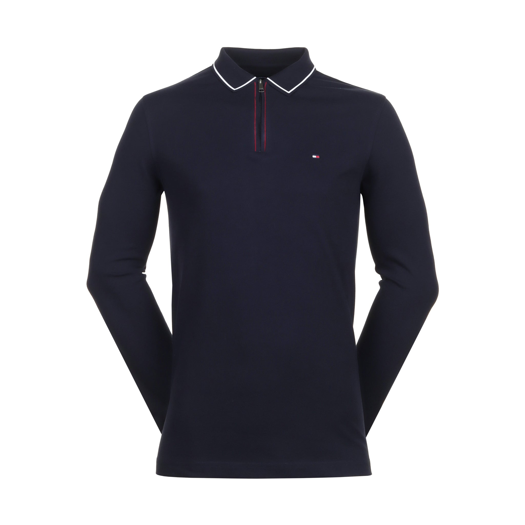 Tommy Hilfiger Zip RWB Detail Long Sleeve Polo Shirt Desert Sky DW5 