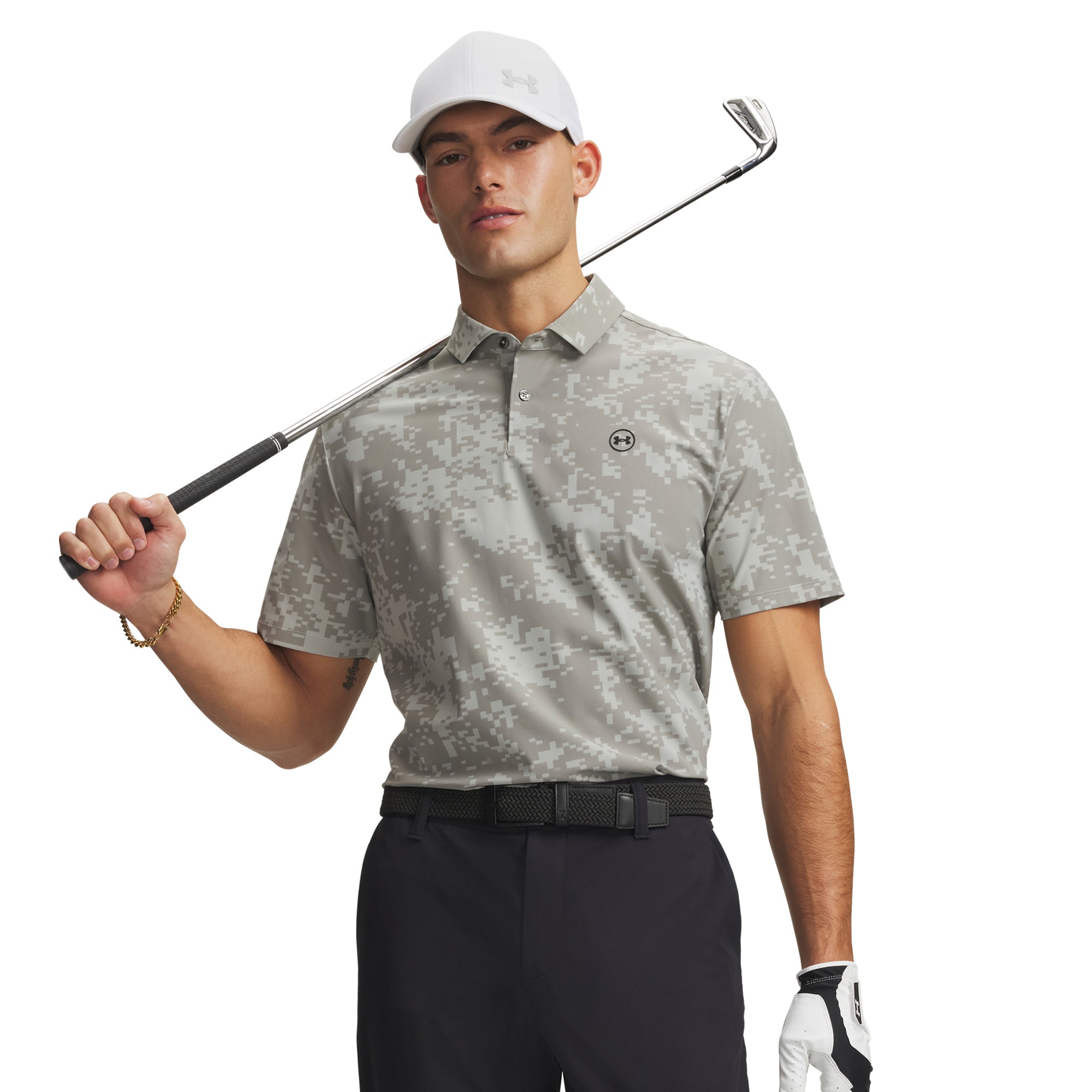 Under Armour Golf Drive Chill Printed Polo -Titanium/Clay Green