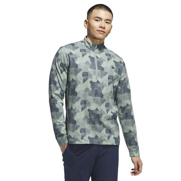 adidas Golf Go-To Print 1/4 Zip Silver Green