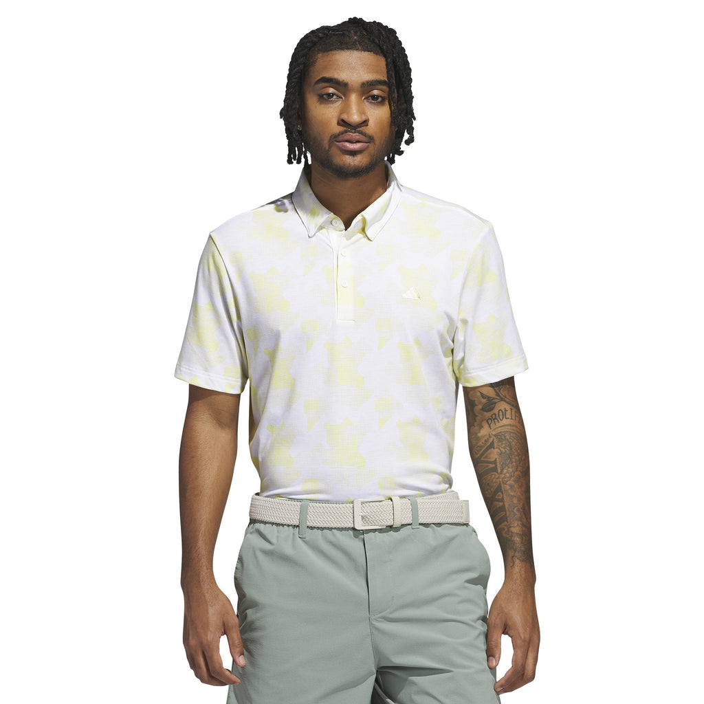 adidas Golf Go-To Print Shirt White/Powder Yellow JF4936