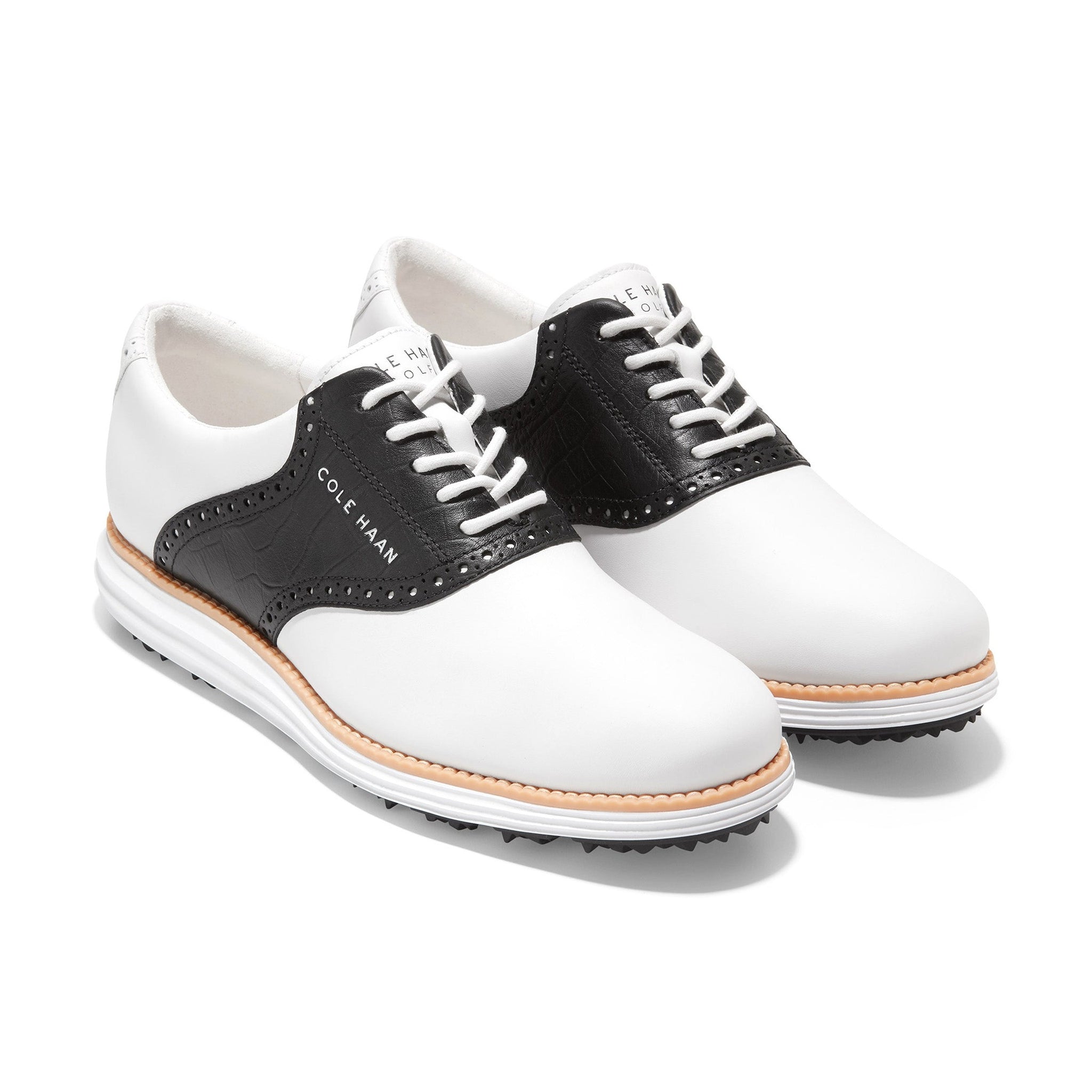 Cole Haan OriginalGrand Saddle Golf Shoes White/Black Croc 