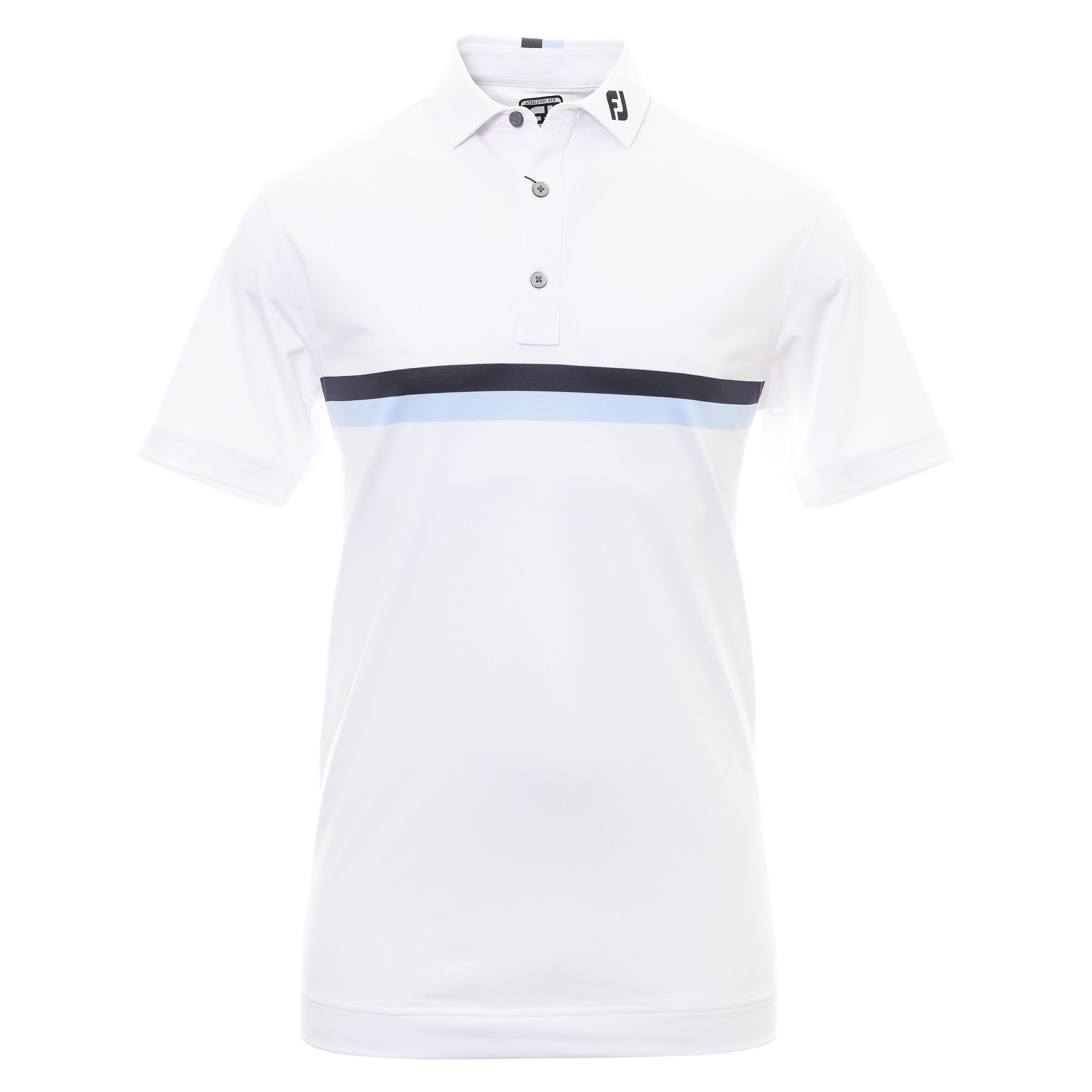 FootJoy Double Chest Band Pique Golf Shirt 88443 White Navy Light Blue ...