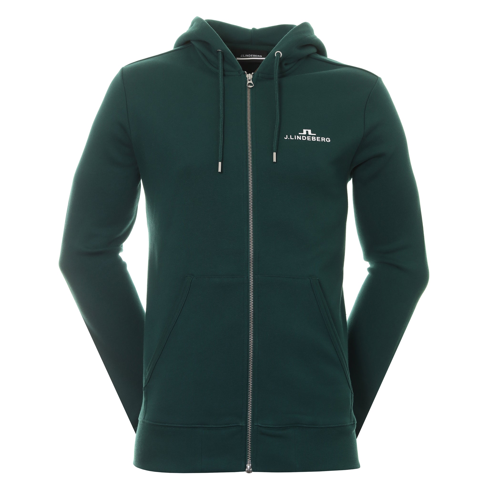 J.Lindeberg Alpha Cotton Fleece Zip Hoodie AMJS07674 Rain Forest M374