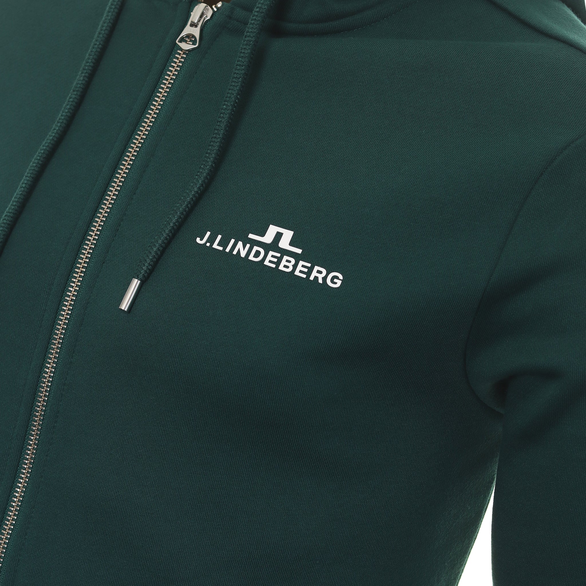 J.Lindeberg Alpha Cotton Fleece Zip Hoodie AMJS07674 Rain Forest M374
