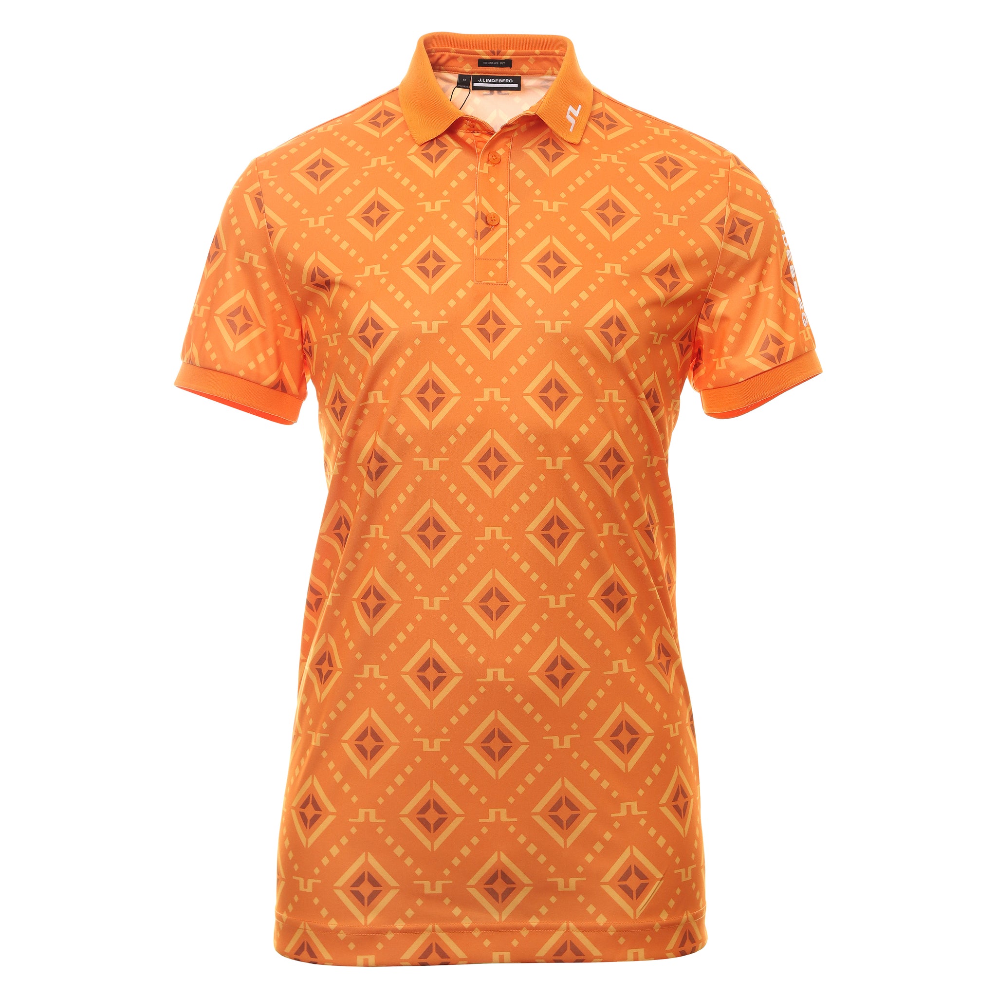 J.Lindeberg Golf Tour Tech Print Polo Shirt GMJT07644 Orange Diamond