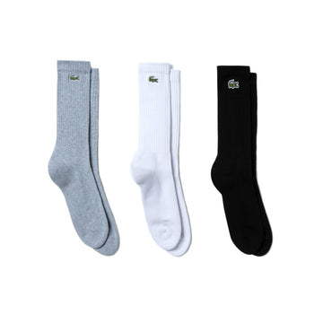 Lacoste 3 Pack Crew Cut Socks Silver Chine/White/Black P0F