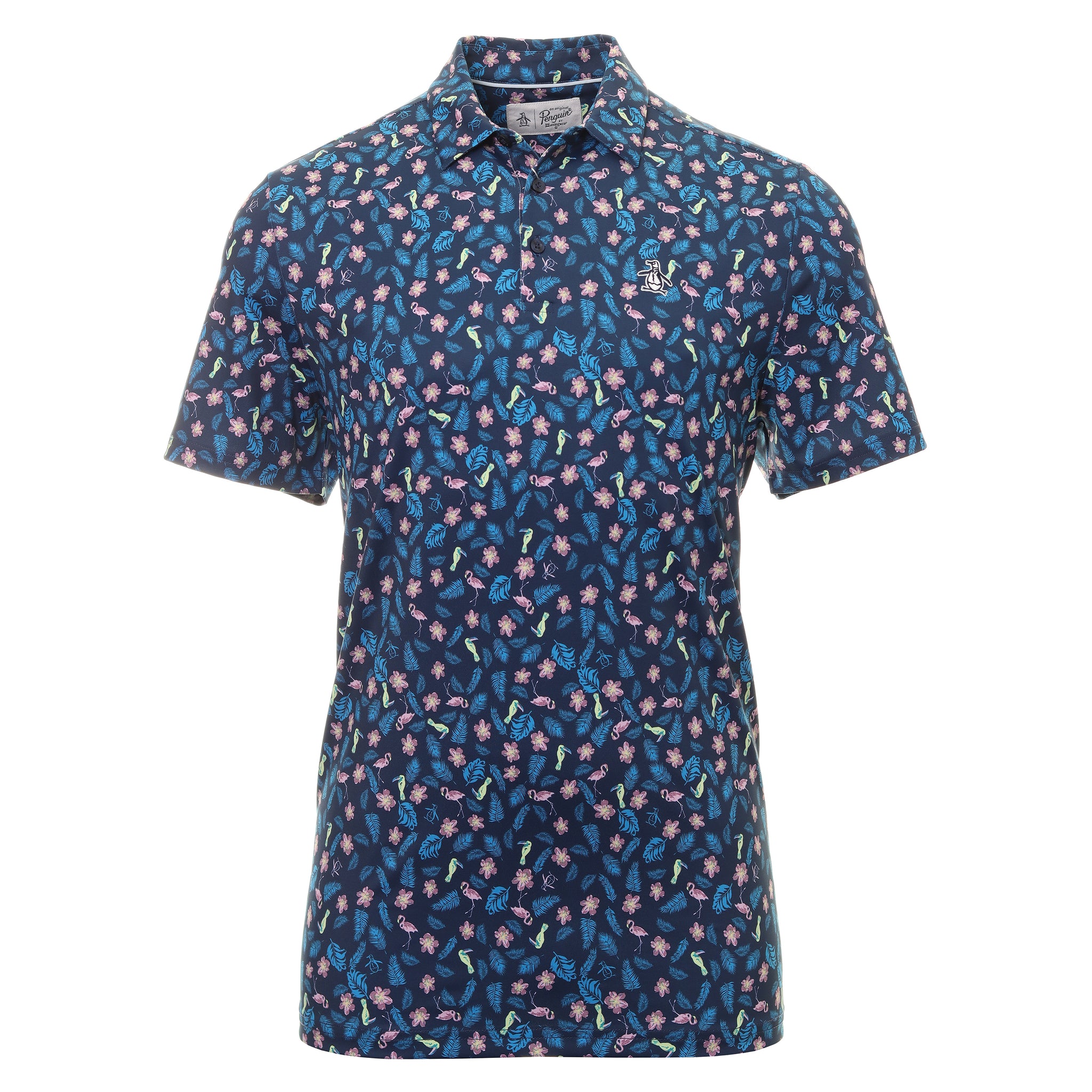 Original Penguin Golf Tropical Print Polo Shirt OGKSC027 Black Iris 417 ...